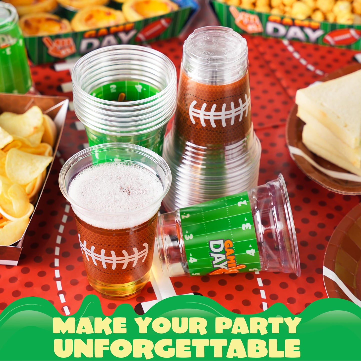 JOYIN 24-Pack 16oz Football Plastic Cups – Disposable Bulk for Sports Parties & Football Party Decor