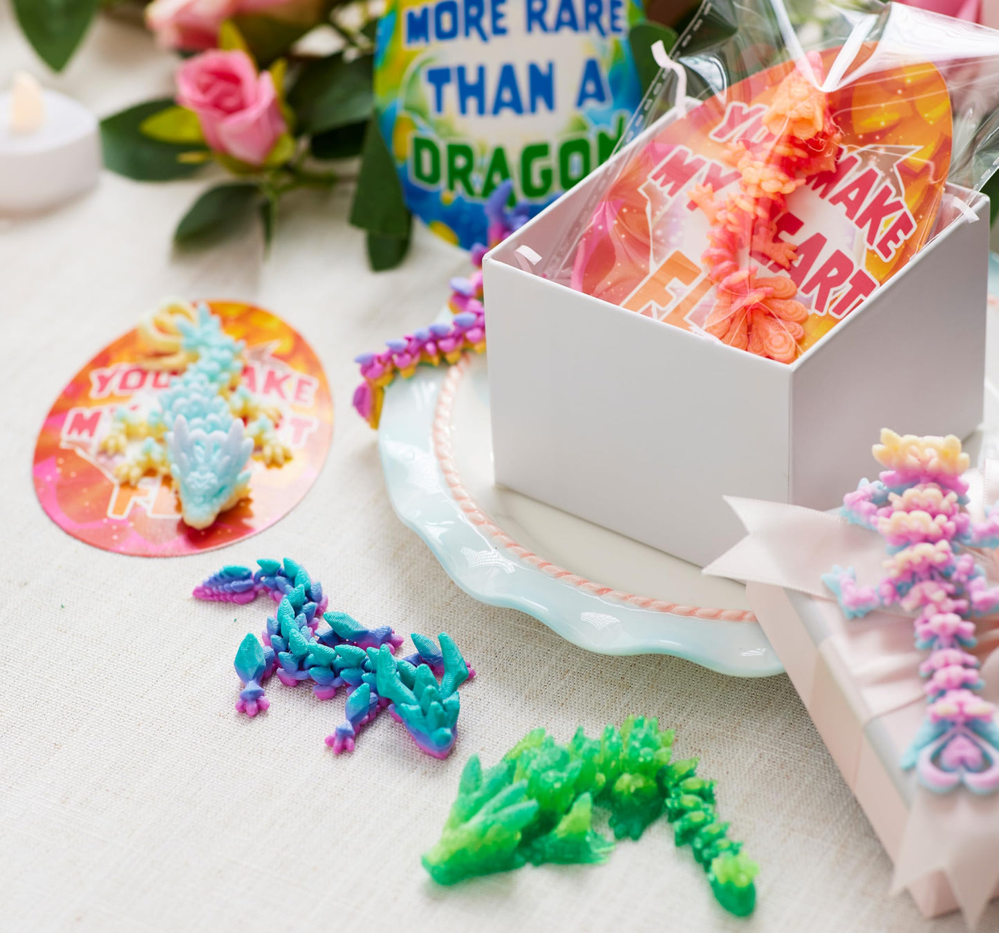 JOYIN 28pc 3D Printed Dragon Fidget Toys with Valentine Cards | Classroom Exchange Gifts