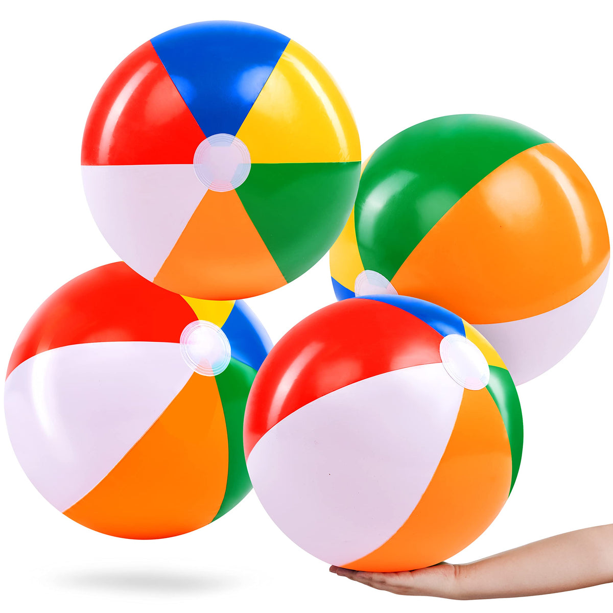 JOYIN 4-Pack 20-Inch Rainbow Beach Balls – Large Inflatable Pool Toys for Parties & Summer Fun