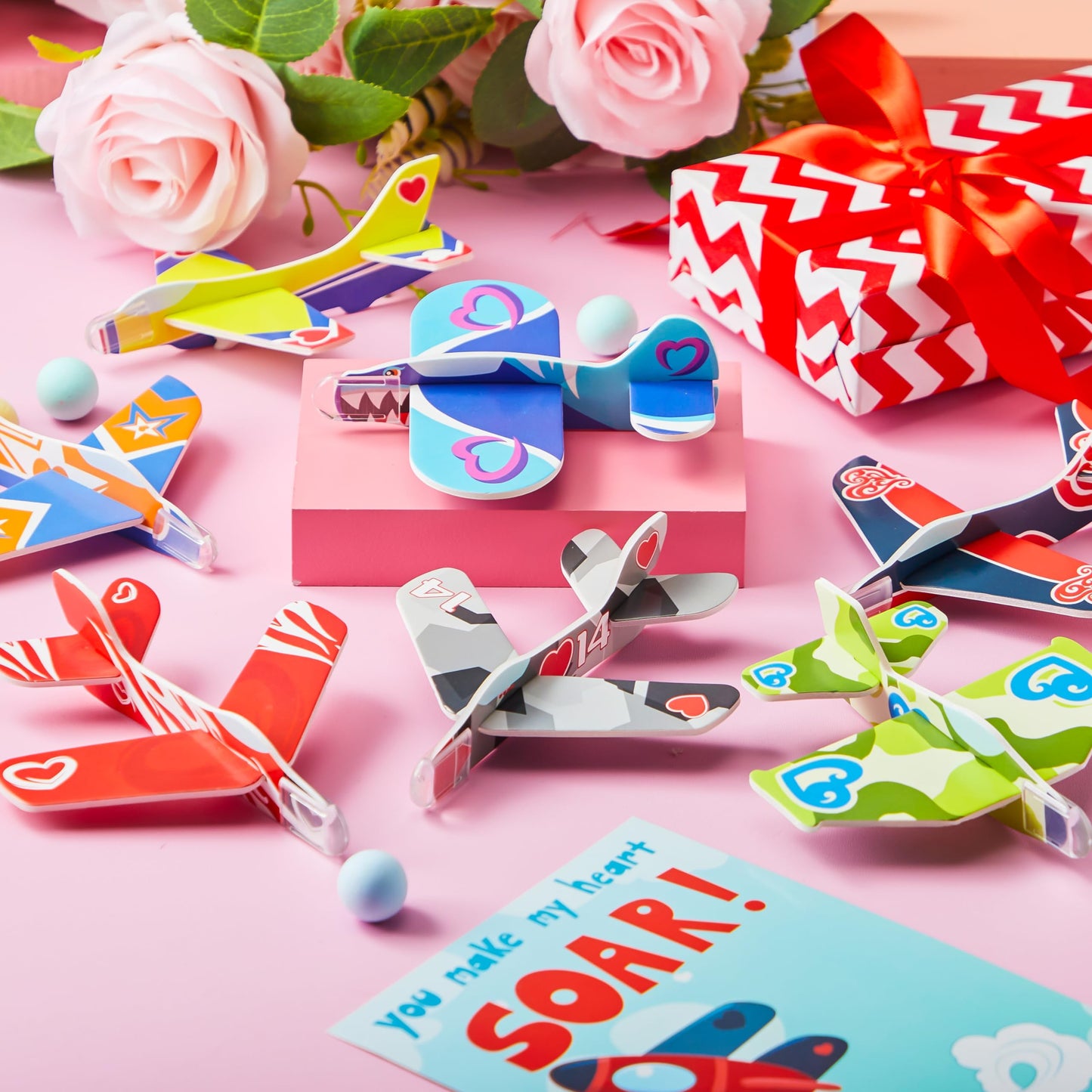 JOYIN 28-Pack Valentines Cards with Foam Airplanes – Classroom Exchange & Party Favors