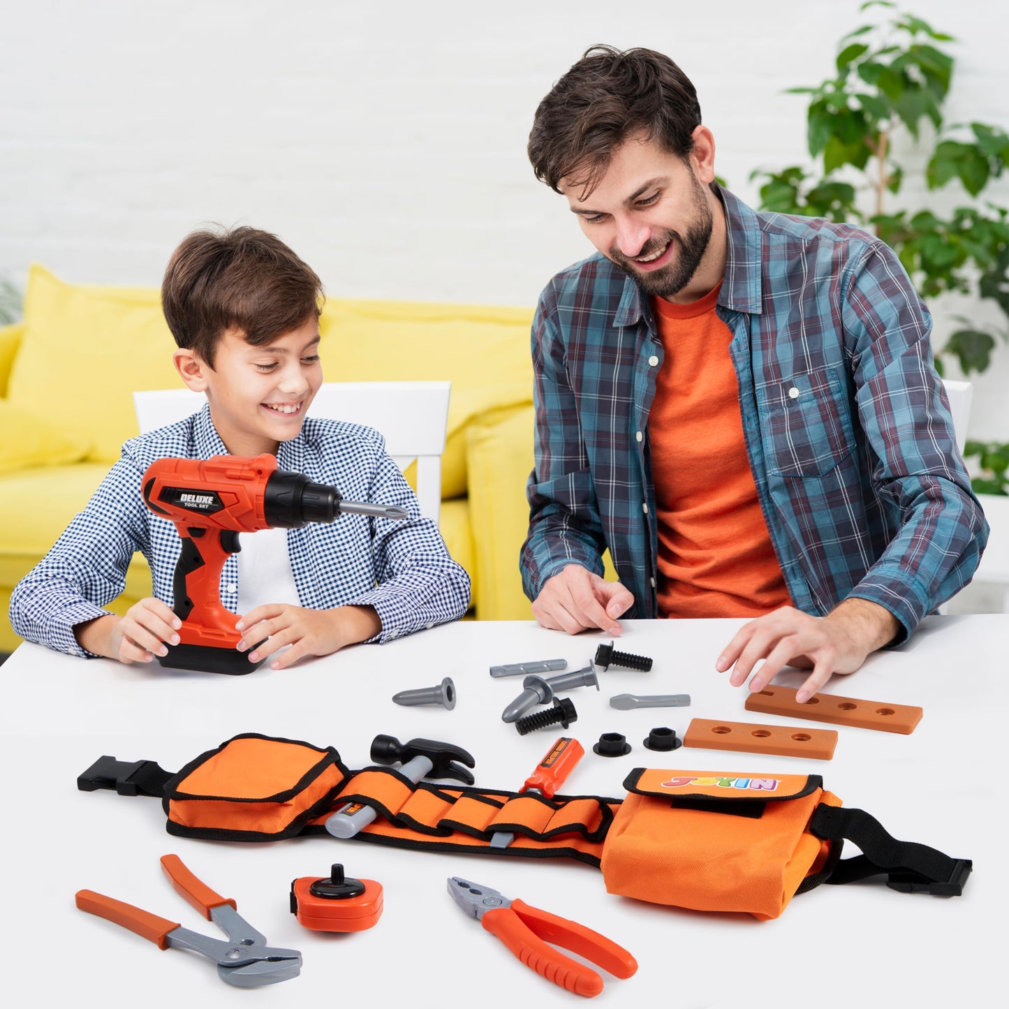 JOYIN 19Pcs Kids Tool Set with Belt & Realistic Drill – Pretend Play Construction Toy (Ages 3-7)