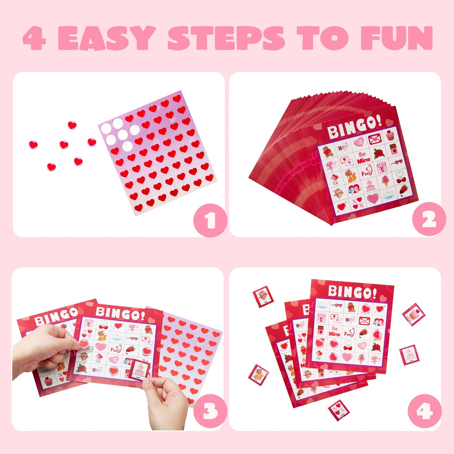 JOYIN Valentines Day Bingo Game Cards (5x5) – 28-Player Set for Kids, Classroom & Family Fun