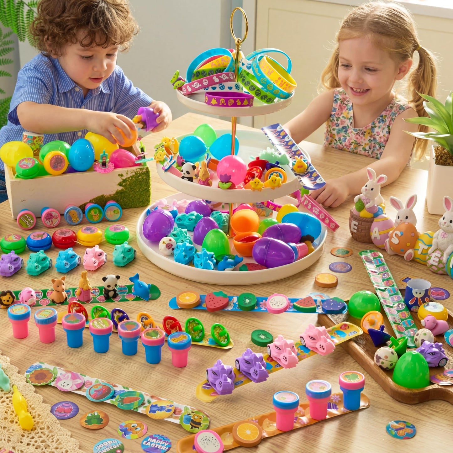 JOYIN 200 Pcs Prefilled Easter Eggs with Assorted Toys & Stickers Inside | Easter Egg Hunt Favors