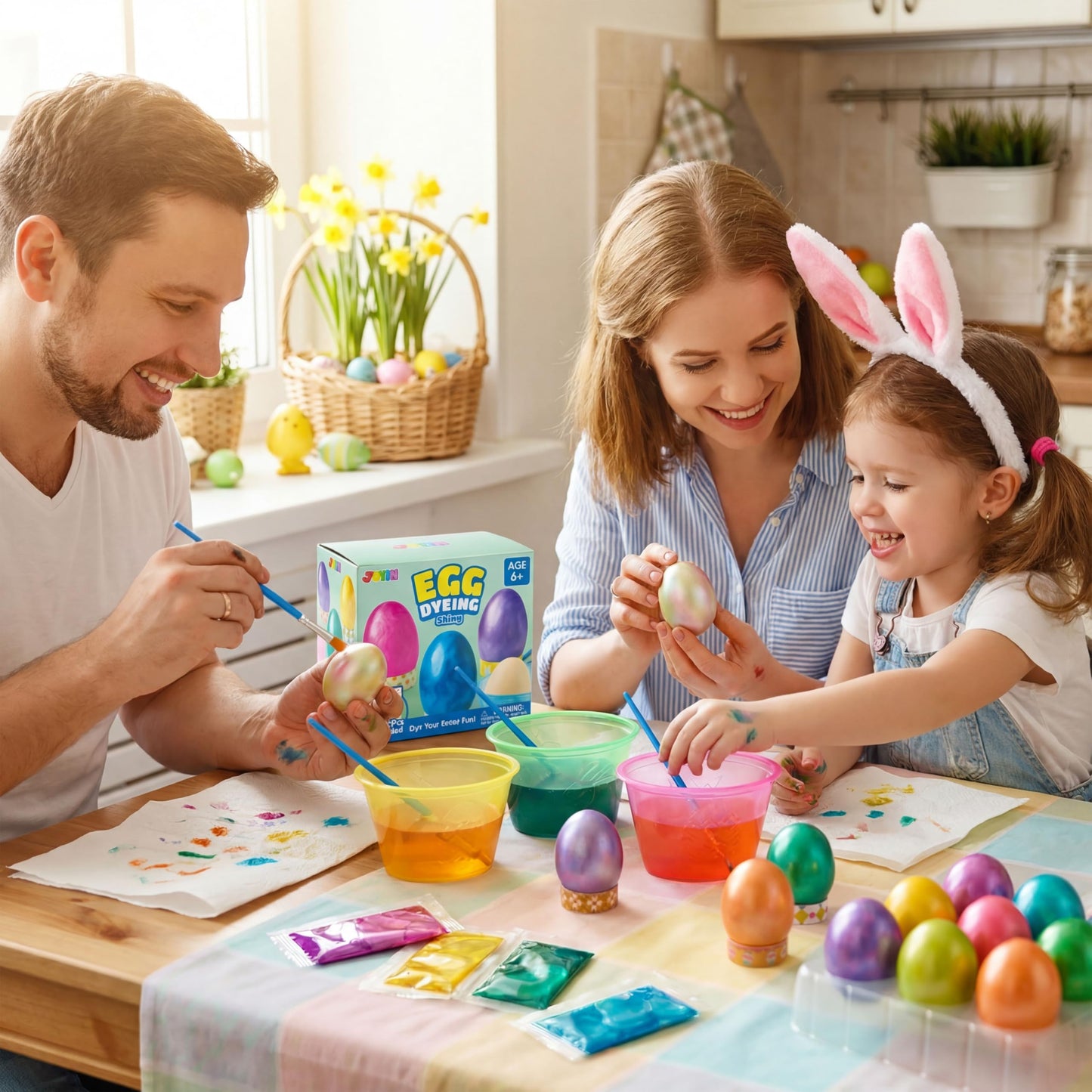 JOYIN 34 PCS Easter Egg Dye Kit – Multicolor Liquid Dyes, Brushes & Egg Stands
