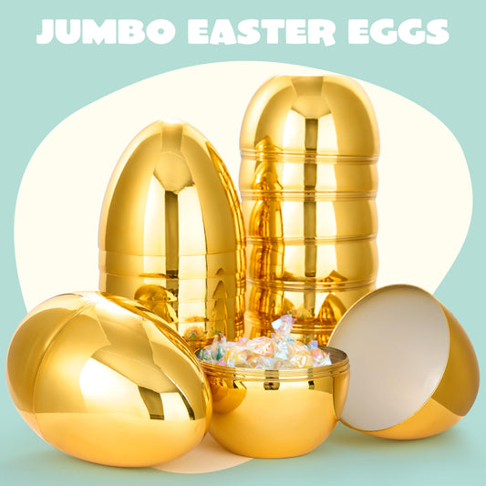 JOYIN 12 Pcs Large Gold Easter Eggs – 6-Inch Jumbo Fillable Plastic Eggs for Easter Hunt & Decor
