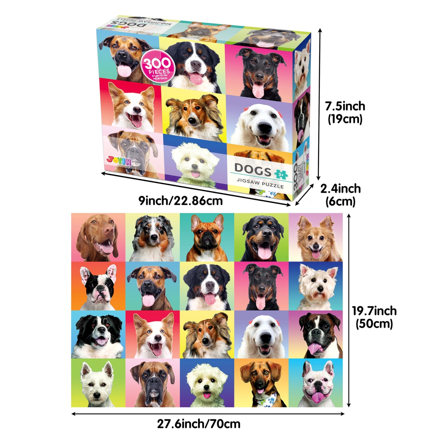 JOYIN 300-Piece Multicolor Dog Puzzle – Large 27.6 x 19.7 in Jigsaw for Kids & Adults