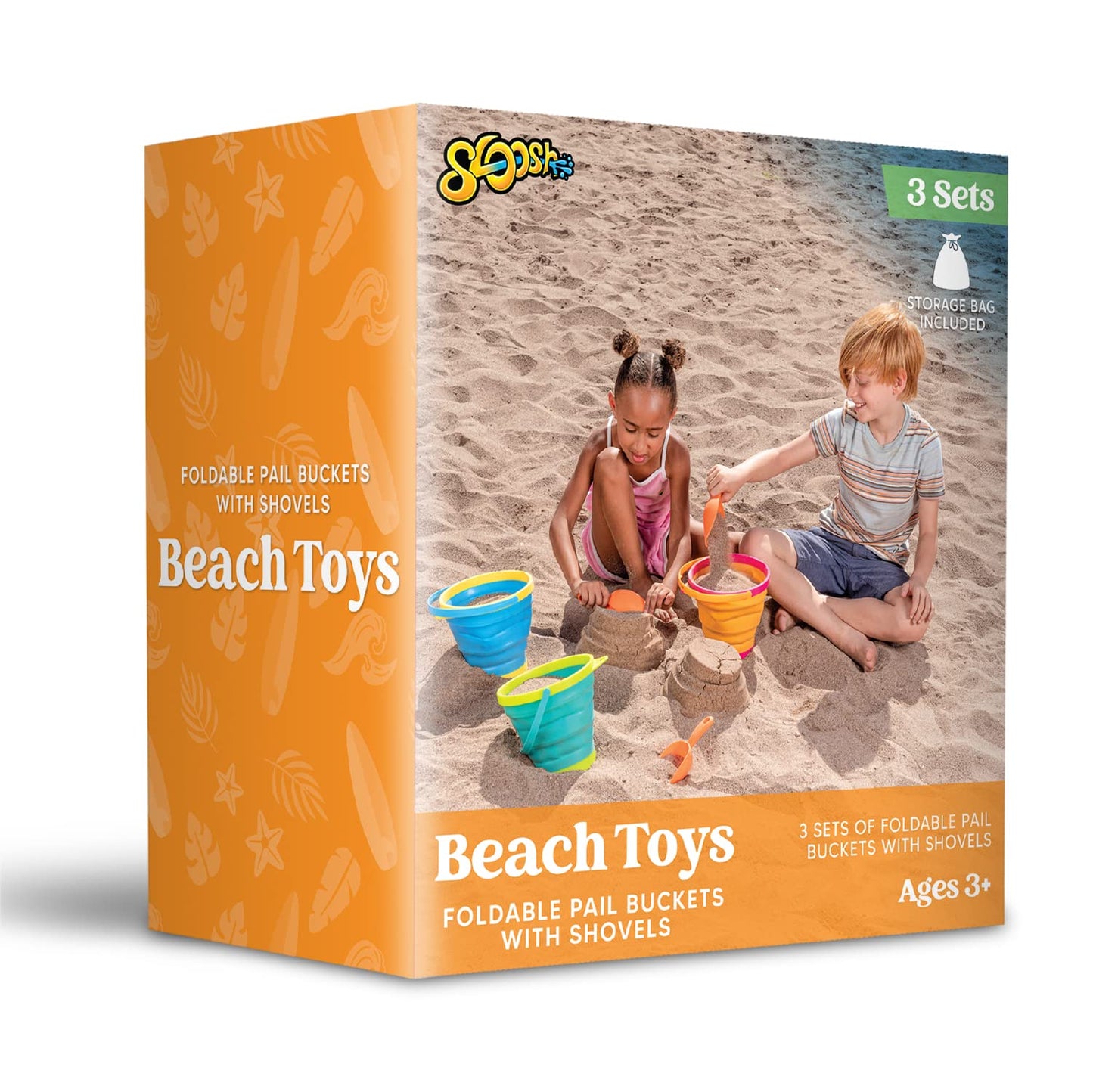 JOYIN 3-Pack Foldable Pail Buckets with Shovels & Mesh Bag – Beach & Camping Fun