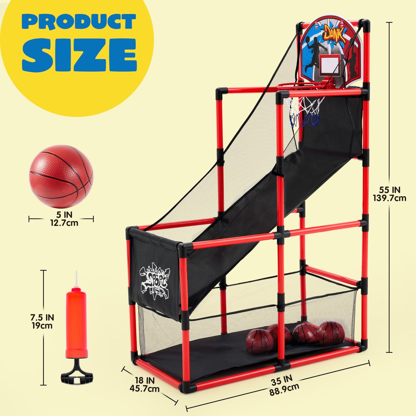 JOYIN Red Arcade Basketball Game Set - Indoor Hoop for Kids 3-12