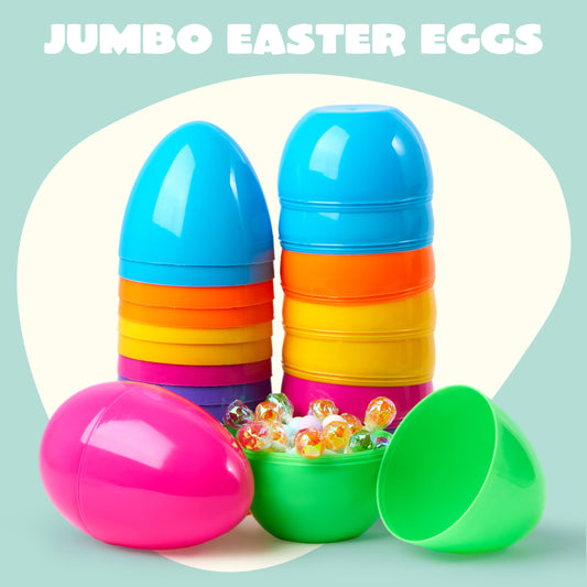JOYIN 12 Pcs Large Plastic Easter Eggs – 6-Inch Jumbo Fillable Rainbow Eggs