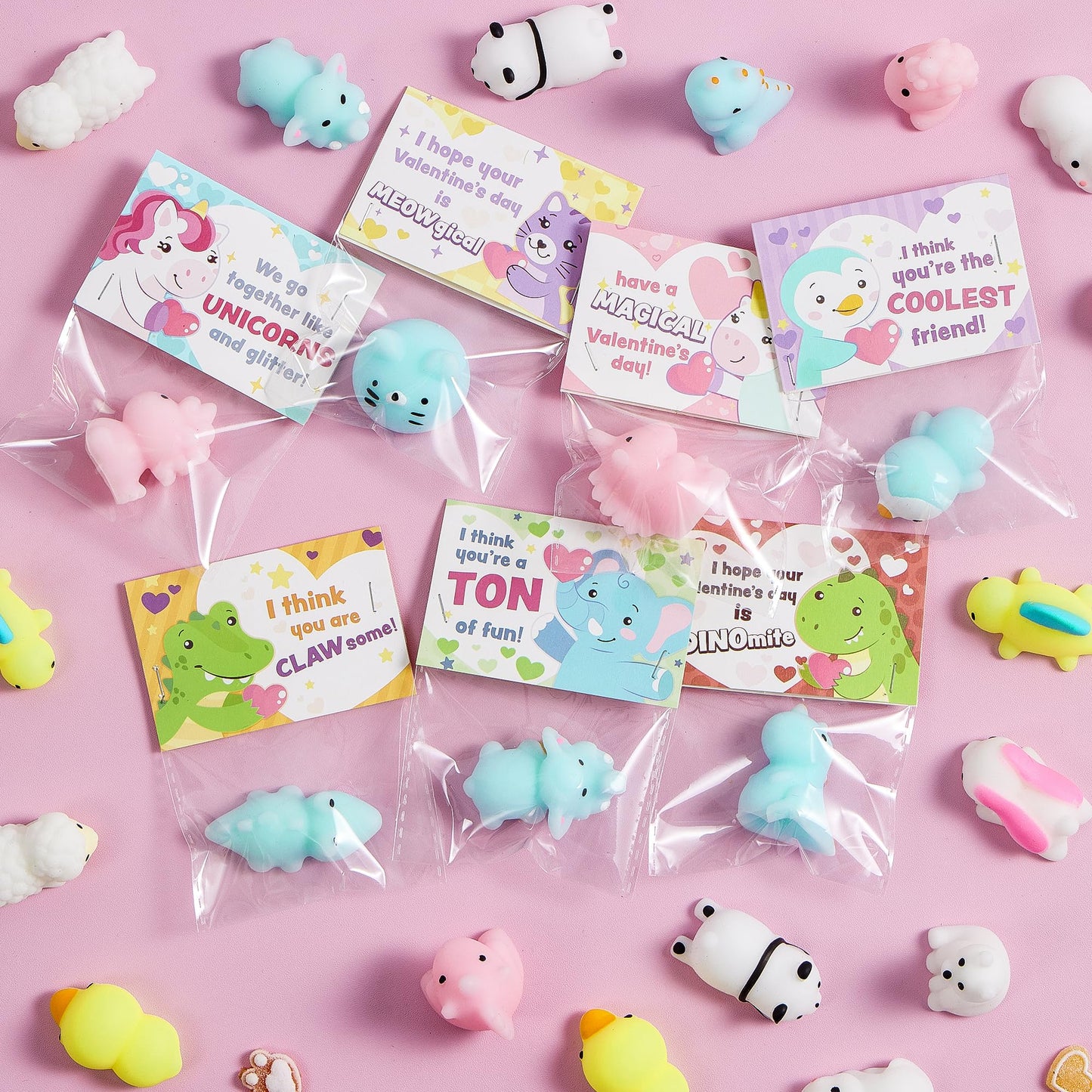 JOYIN 28-Pack Valentine’s Day Gift Cards with Mochi Squishy Toys – 14 Mochi Designs, 7 Card Styles