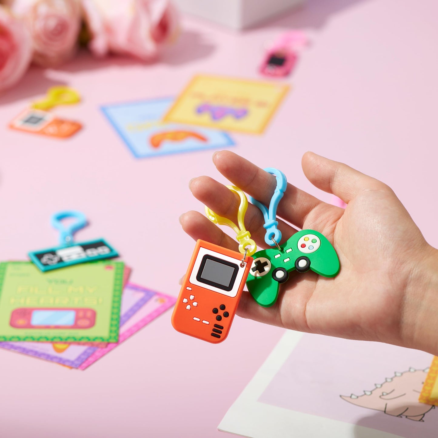 JOYIN 28 Pcs Valentines Day Gift Cards with Video Game Keychains