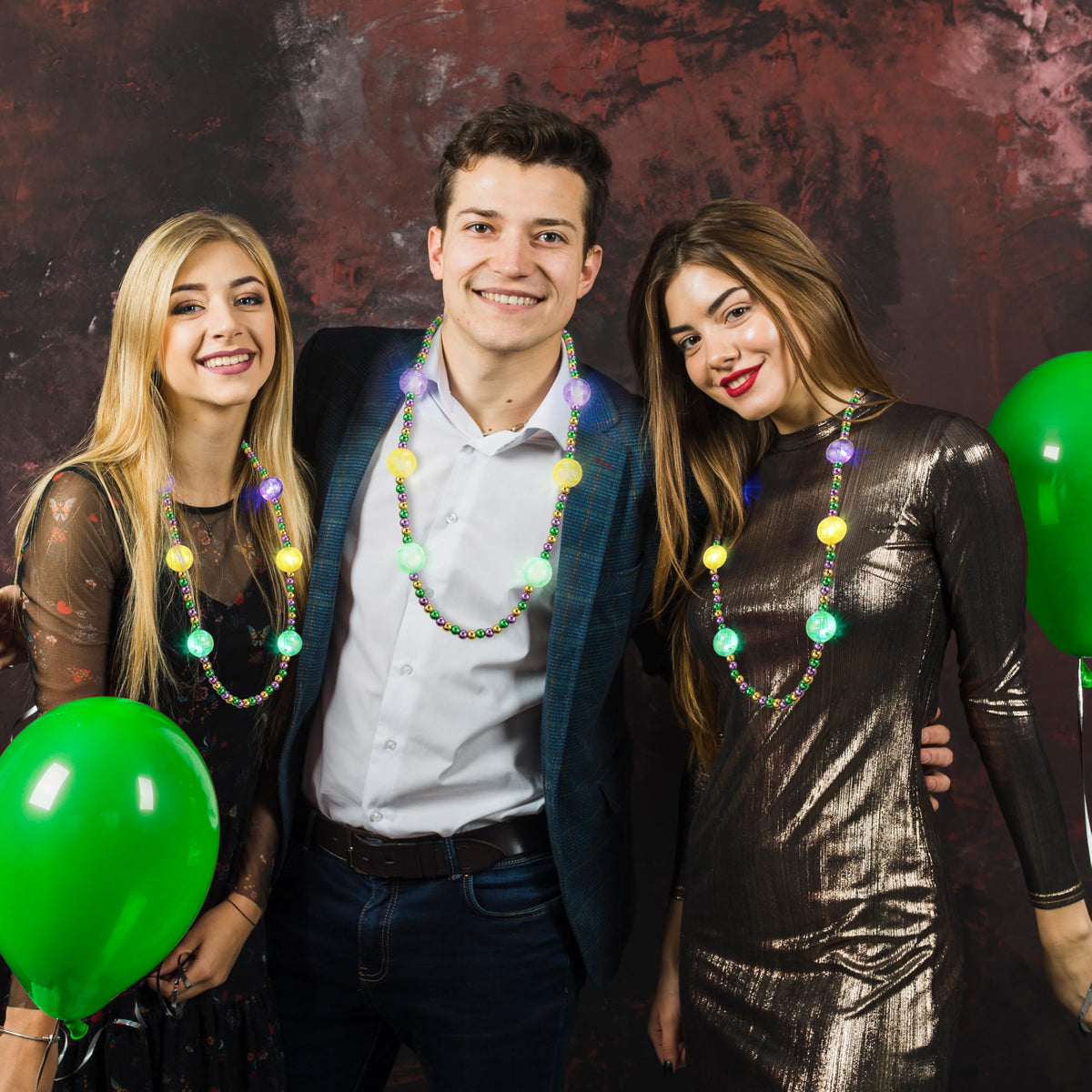 JOYIN 41-Inch LED Mardi Gras Jumbo Bead Necklace — Light Up Party Accessory in Gold Green Purple
