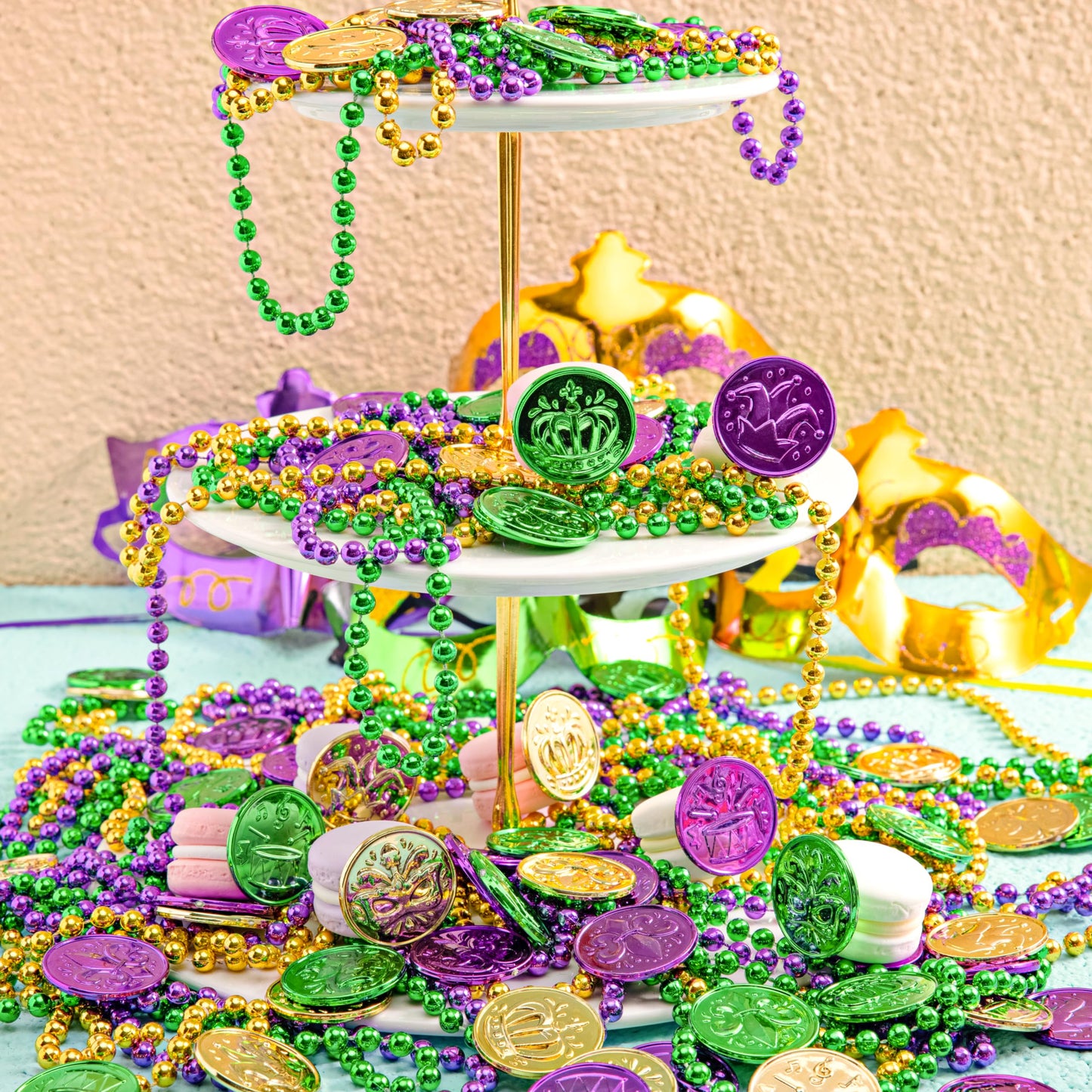 JOYIN 120 PCS Mardi Gras Coins – Gold Green Purple Plastic Parade Party Favors