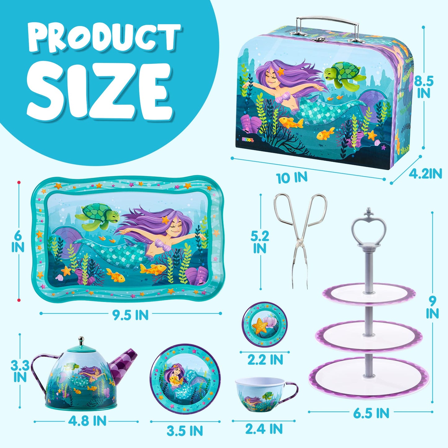 JOYIN Mermaid Tea Party Set – 35Pcs Pretend Tin Teapot Kit for Kids