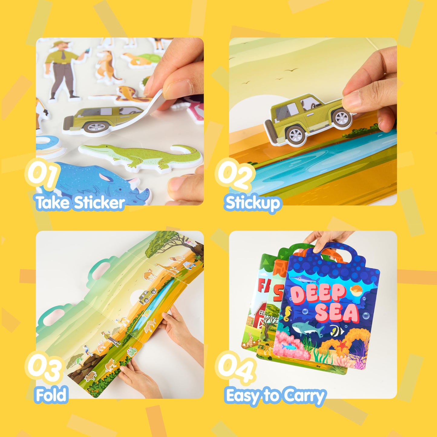 JOYIN 3 Sets Animal Reusable Sticker Book for Toddlers – Farm Ocean Safari