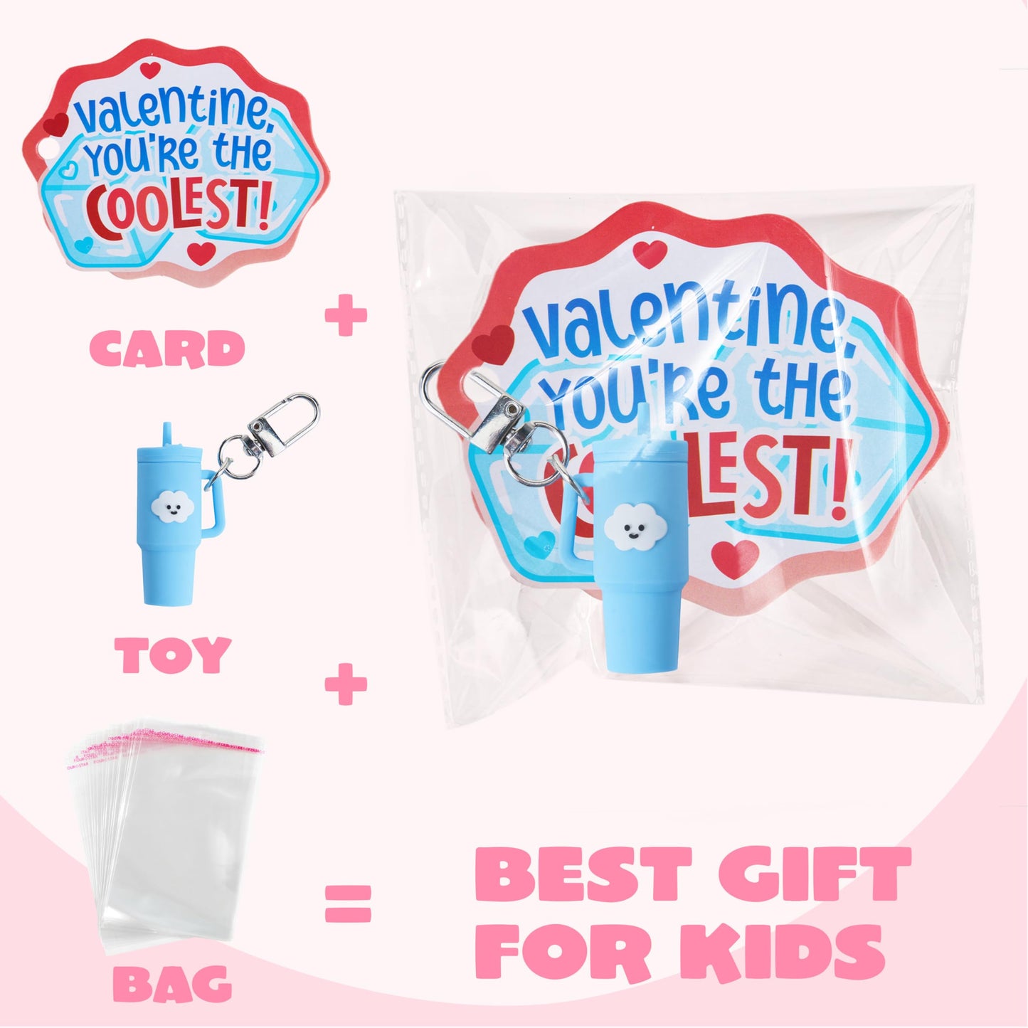 JOYIN 28-Pack Valentines Day Gifts for Kids Classroom — Cute Mini Tumbler Keychains with Cards