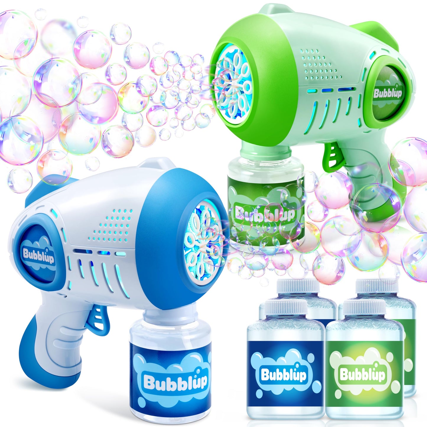 JOYIN 2 Kids Bubble Guns Set with 4 Bottles – LED Bubble Machine, 8-Hole Guns, 10,000+ Bubbles/Min