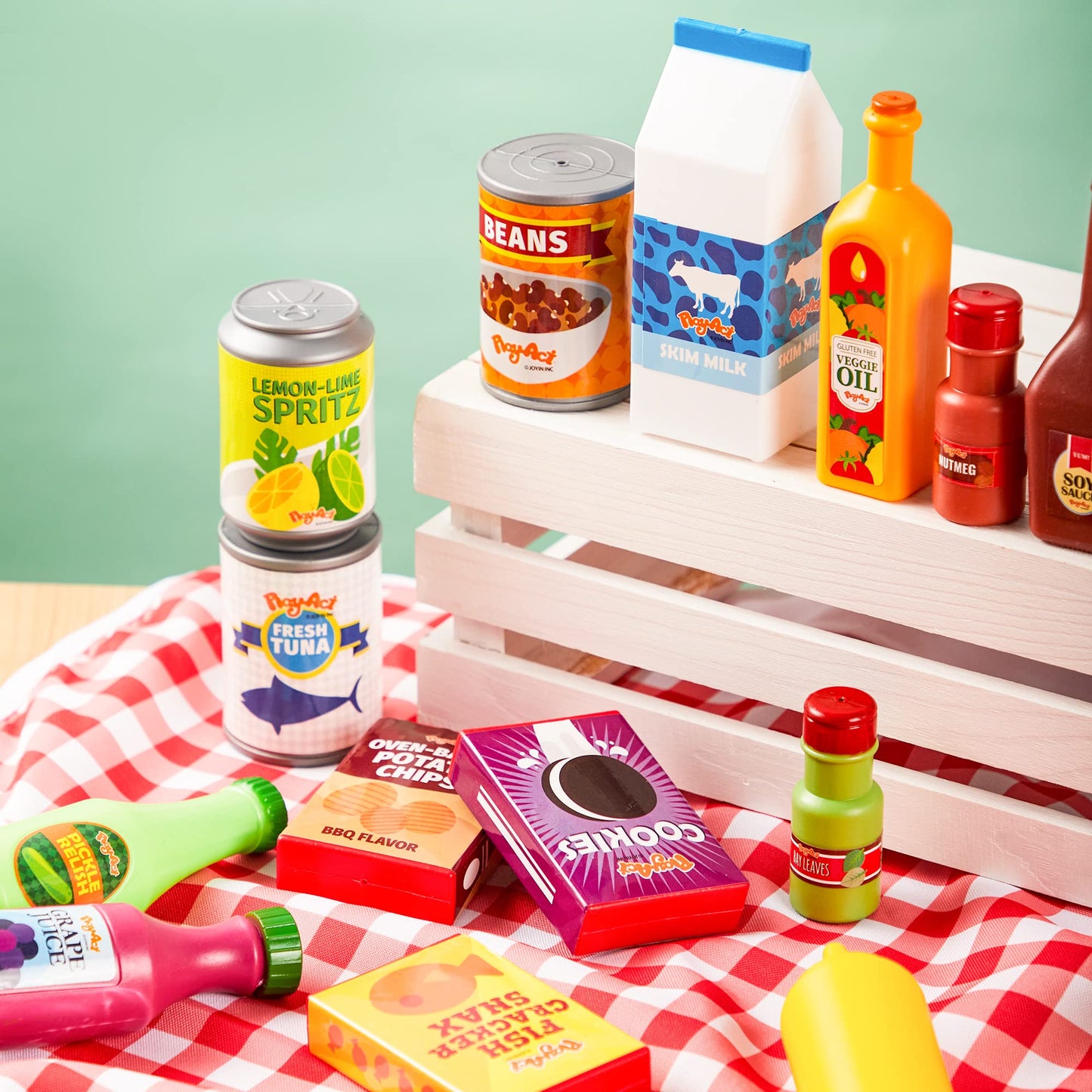 JOYIN 30Pcs Play Food Cans | Pretend Kitchen Toys for Kids