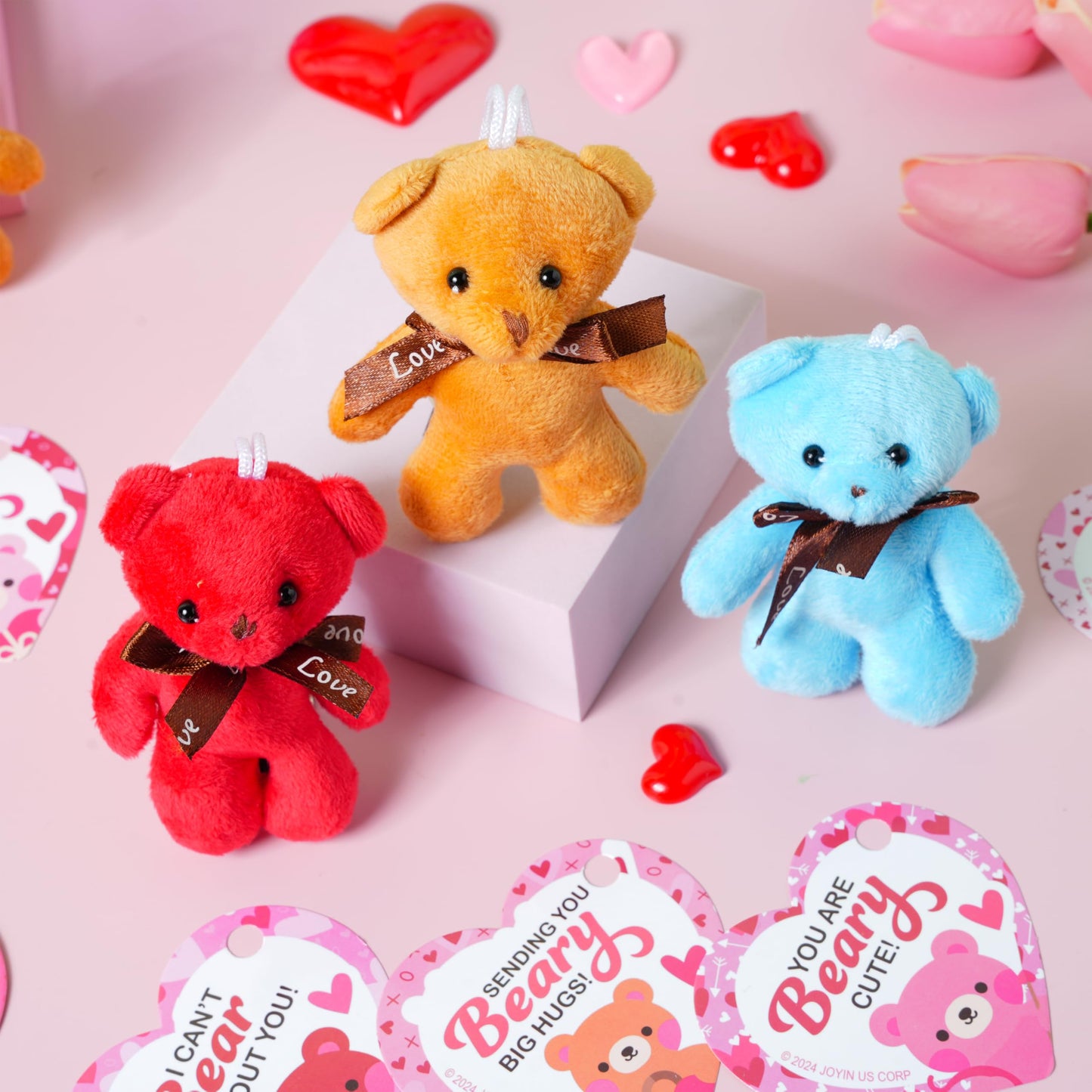JOYIN 28-Pack Valentines Mini Plush with Heart Cards – Classroom Gifts & Party Favors