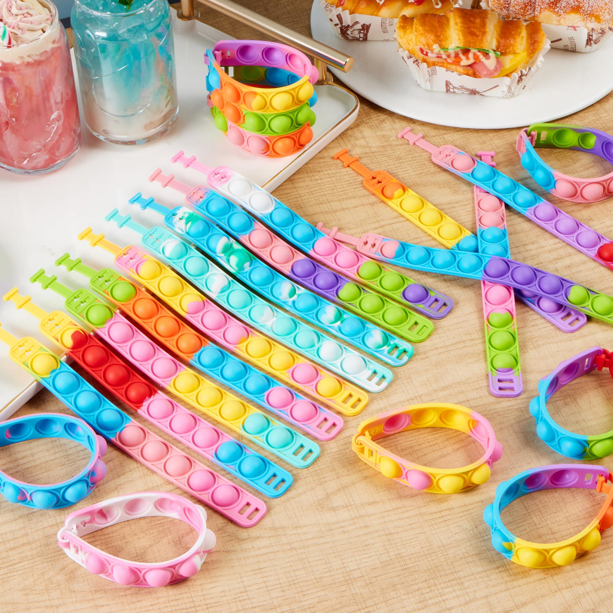 JOYIN Pop Fidget Toys Bulk 25-Pack – Bracelets, Sensory Toys for Kids 4-12, Party Favors