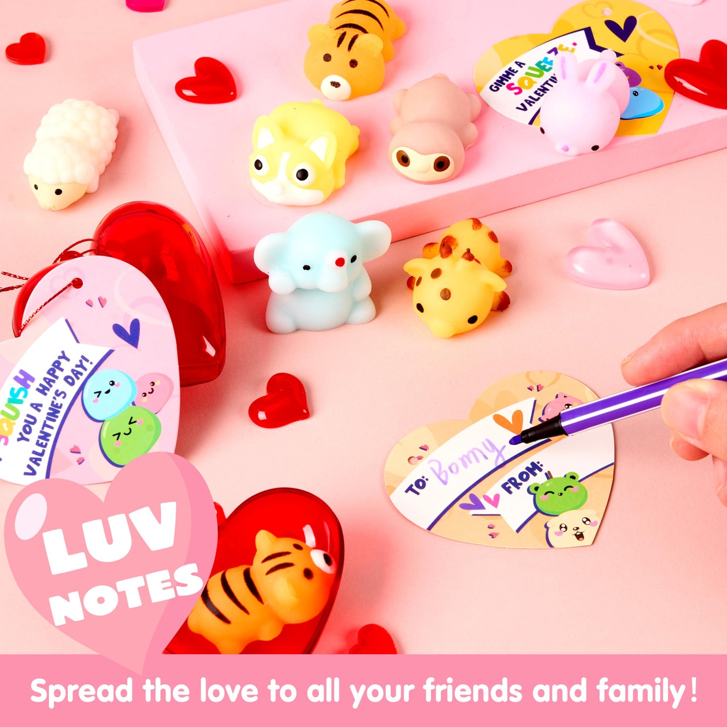 JOYIN 30 Packs Valentines Day Gifts for Kids – Animal Mochi Squishy Toys with Heart Cards