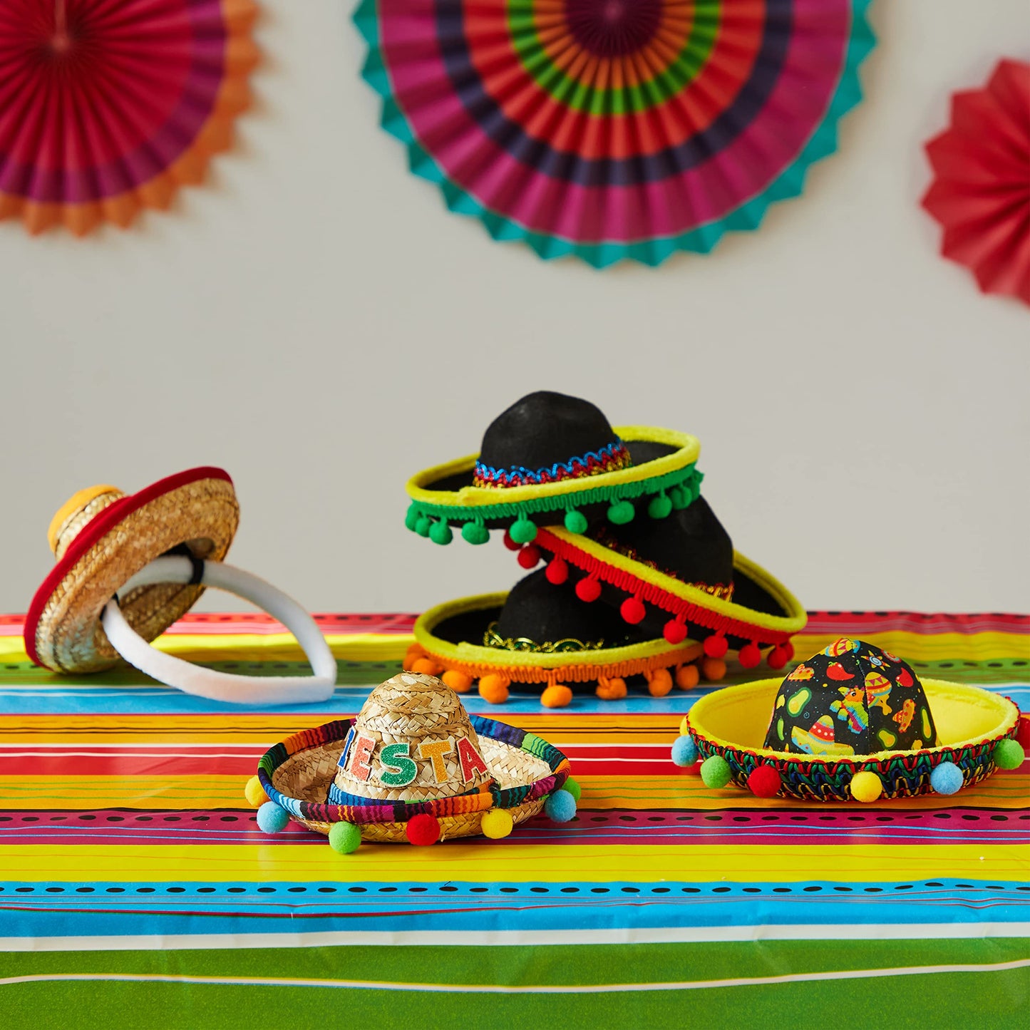 JOYIN 6-Pack Cinco De Mayo Fiesta Fabric & Straw Sombrero Headbands – Party Props & Favors