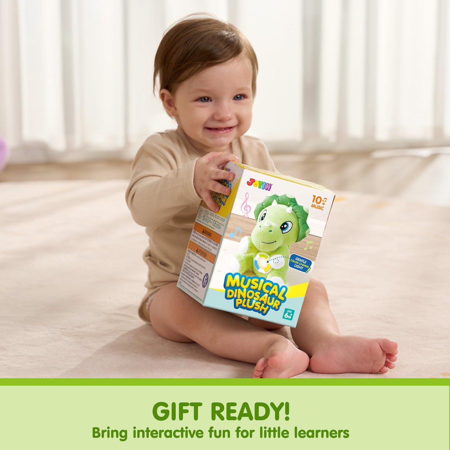 JOYIN Musical Dinosaur Plush Toy for Babies – Soft Lights & 12 Tunes