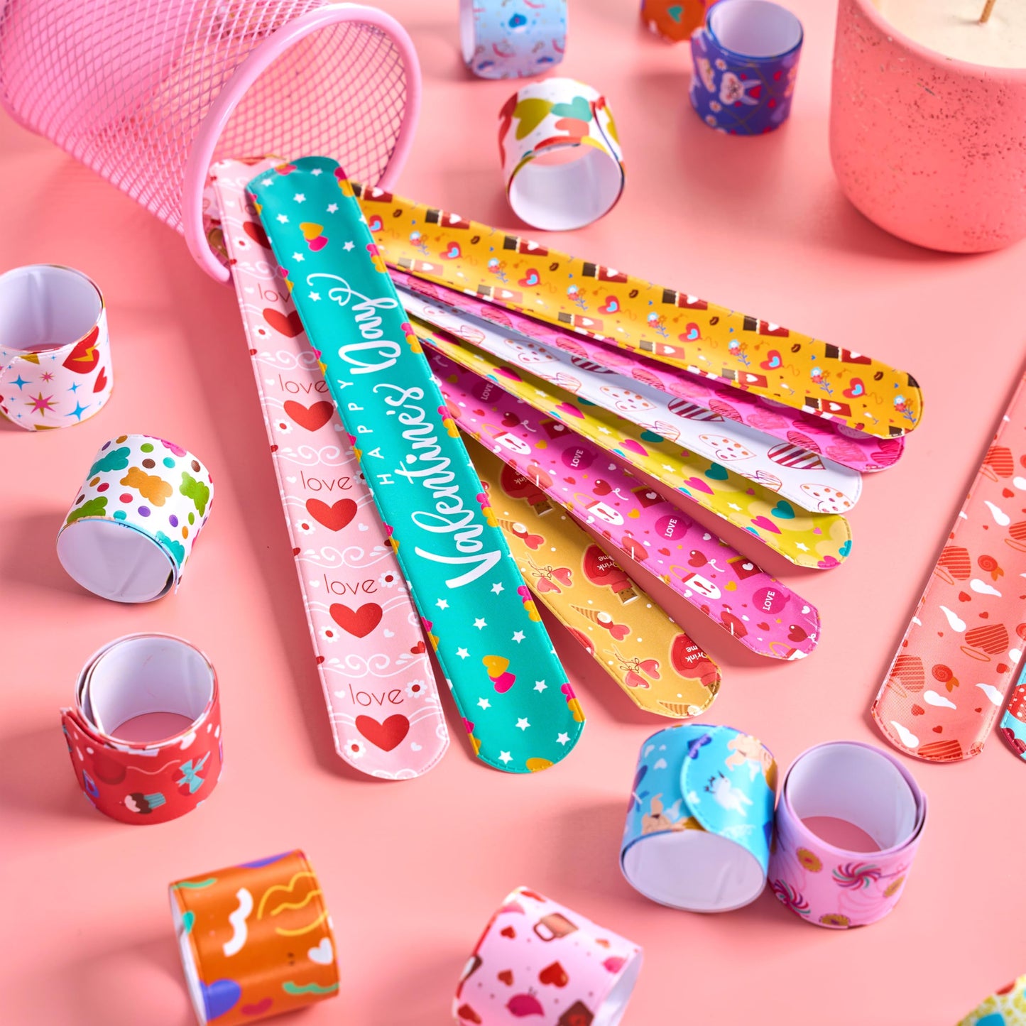JOYIN 48 Pcs Valentine Slap Bracelets Bulk – Kids Classroom Gifts