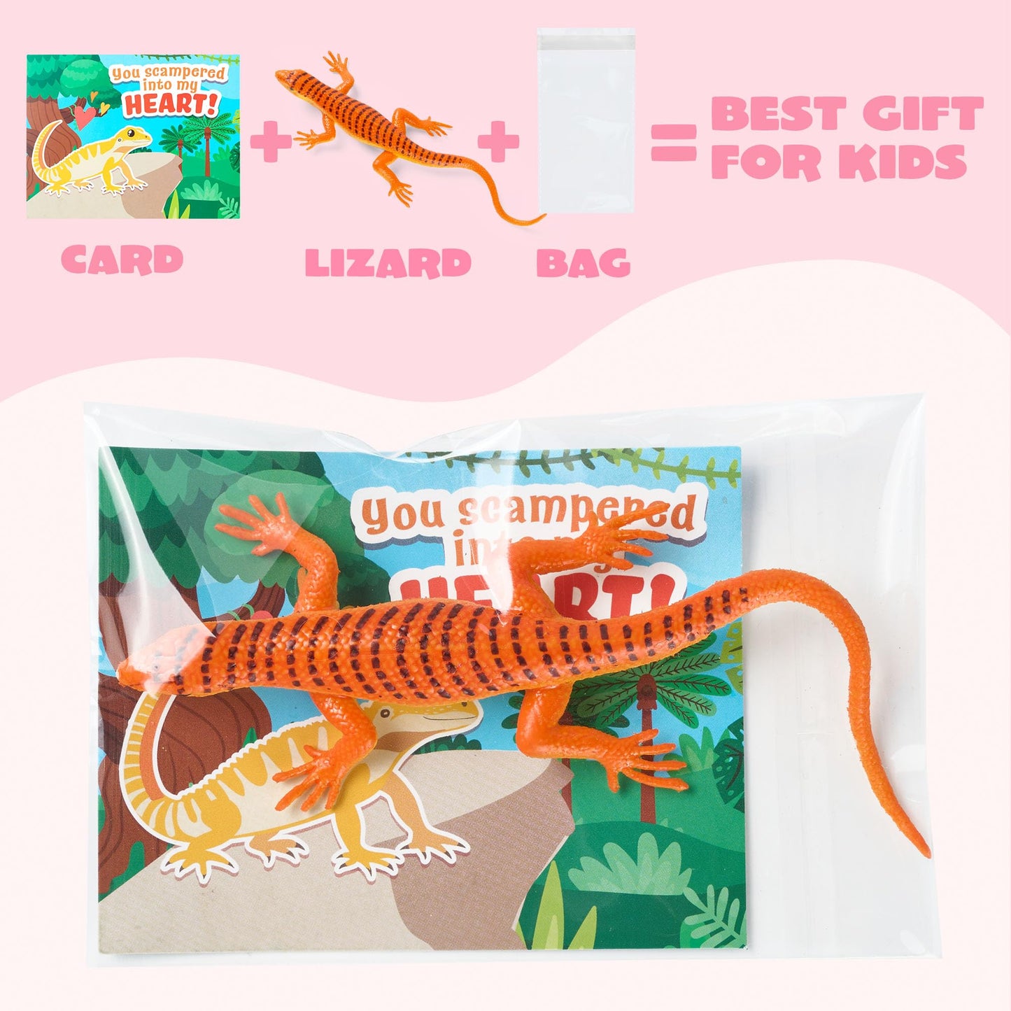 JOYIN 24 Pcs Valentine’s Day Gift Cards with Color-Changing Lizard Toys – Classroom Party Favors