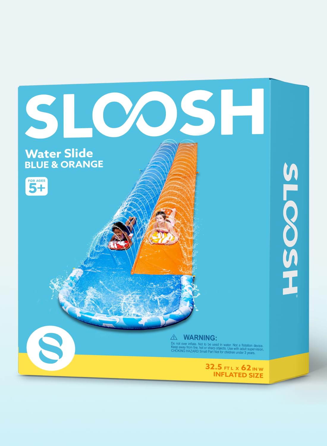 JOYIN 32.5ft Water Slide with 2 Inflatable Boards – Double Lawn Splash Pad with Sprinkler (Blue/Orange)