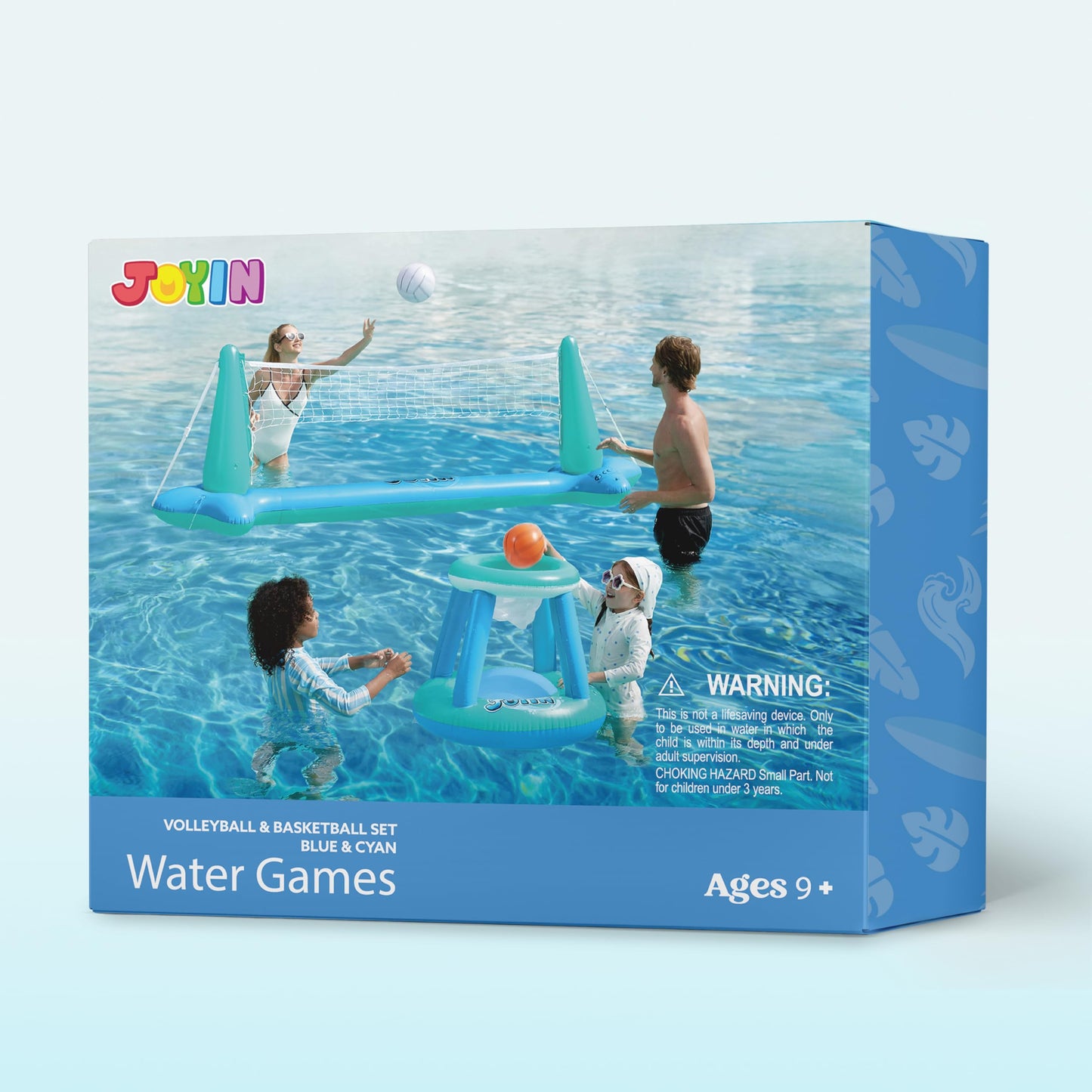 JOYIN XL Inflatable Pool Float Set with 125-in Volleyball Net & 27.6x29-in Basketball Hoop