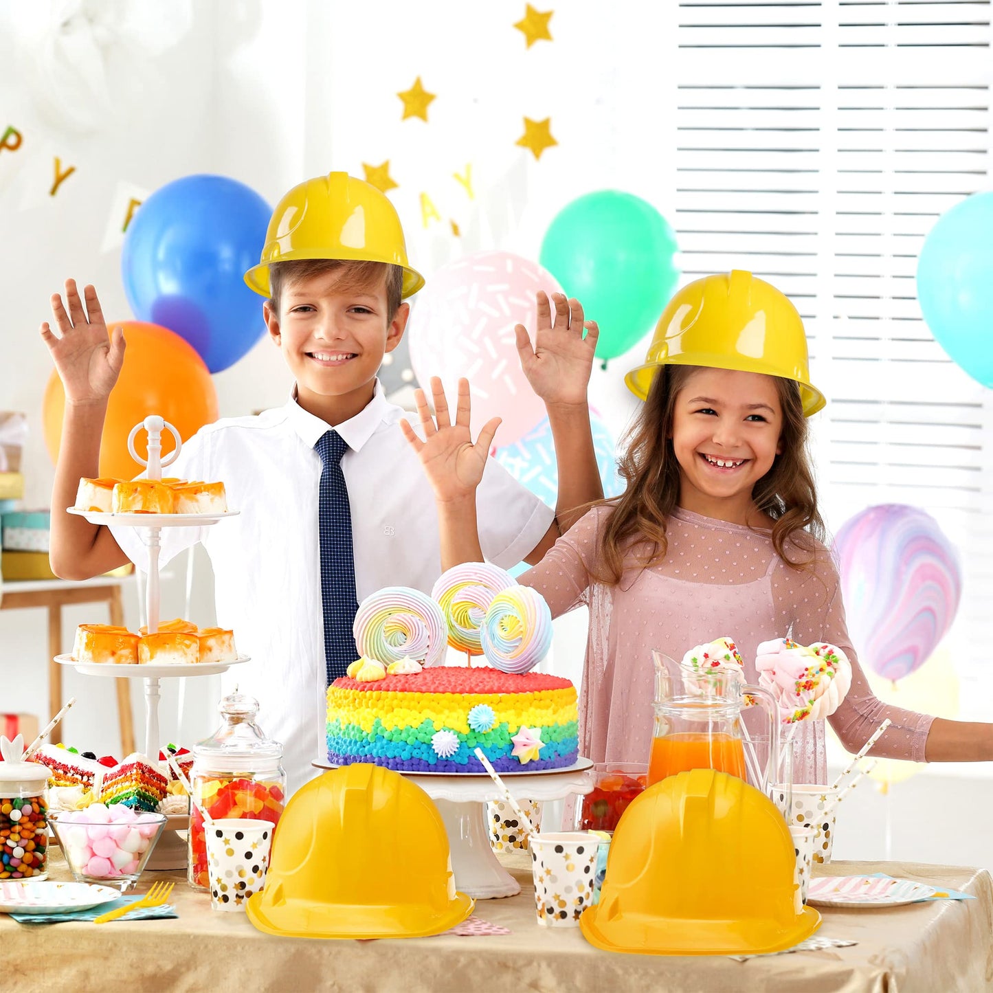 JOYIN 24 Pcs Toy Construction Hard Hats for Kids – Bright Yellow Party Dress-Up Hats