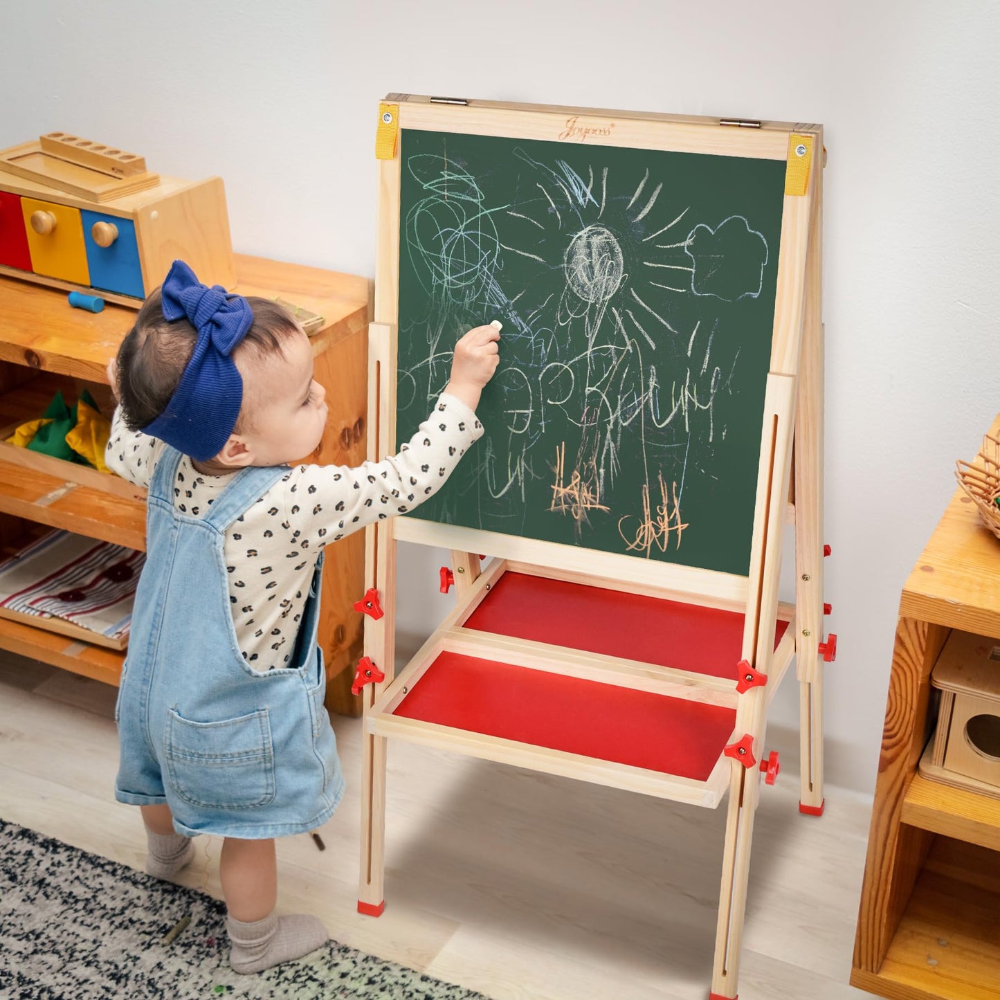 Joyooss Art Easel for Kids – Foldable, Double-Sided Magnetic Whiteboard & Chalkboard with Adjustable Height