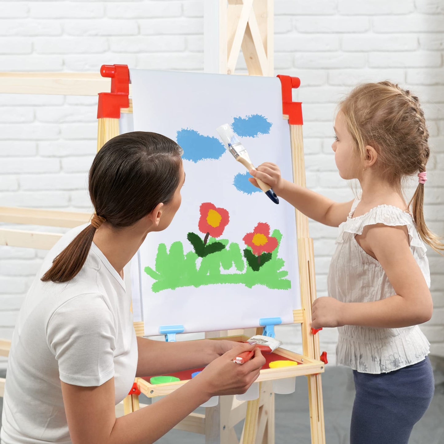 JOYOOSS Art Easel for Kids – Double-Sided Wooden Easel with Paper Roll, Adjustable Height