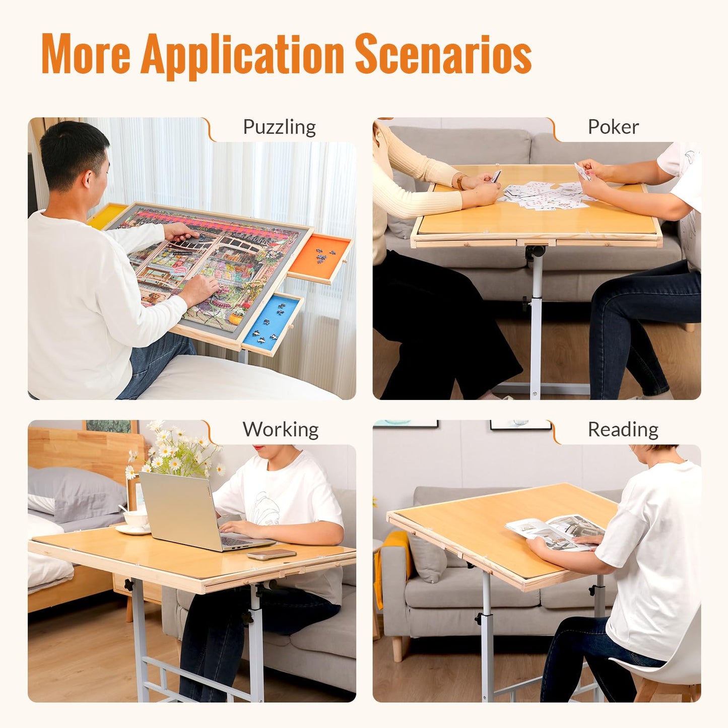 JoyPcsTable 1500-Piece Puzzle Table — Drawers, Cover, Adjustable Height