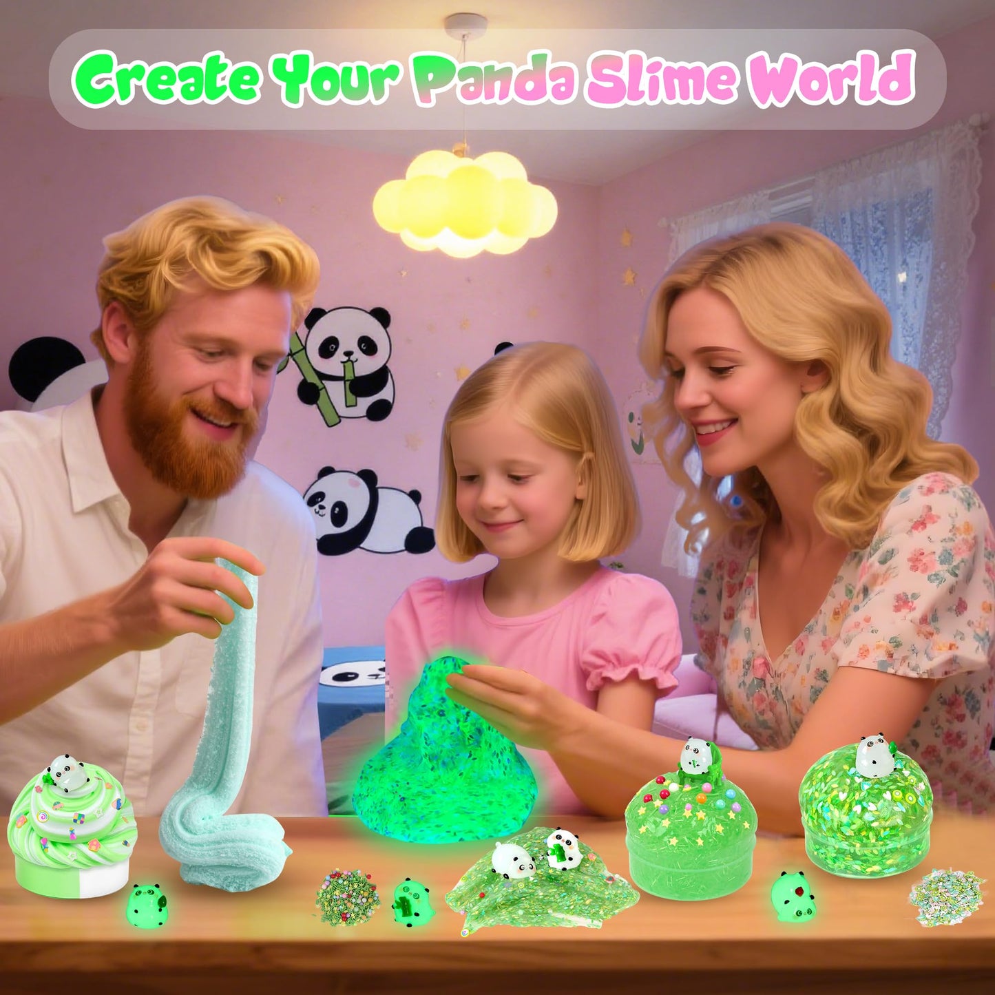 Joytry Panda Slime Kit — 6x100ml Slimes for Sensory Play, Glow in the Dark