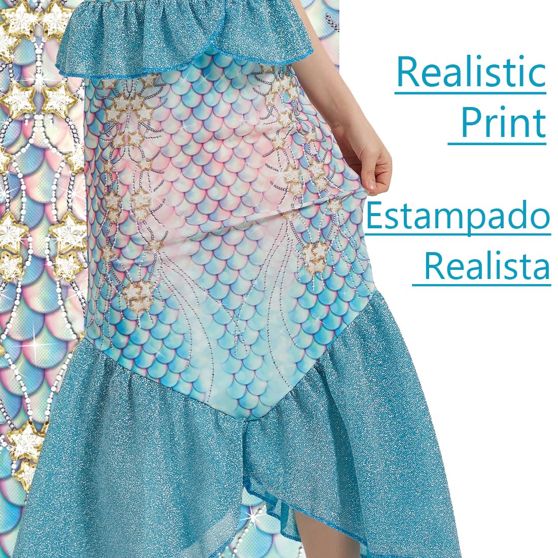 JQGBBOX Blue Mermaid Dress for Girls (7-8Y) – Crown & Scepter Included