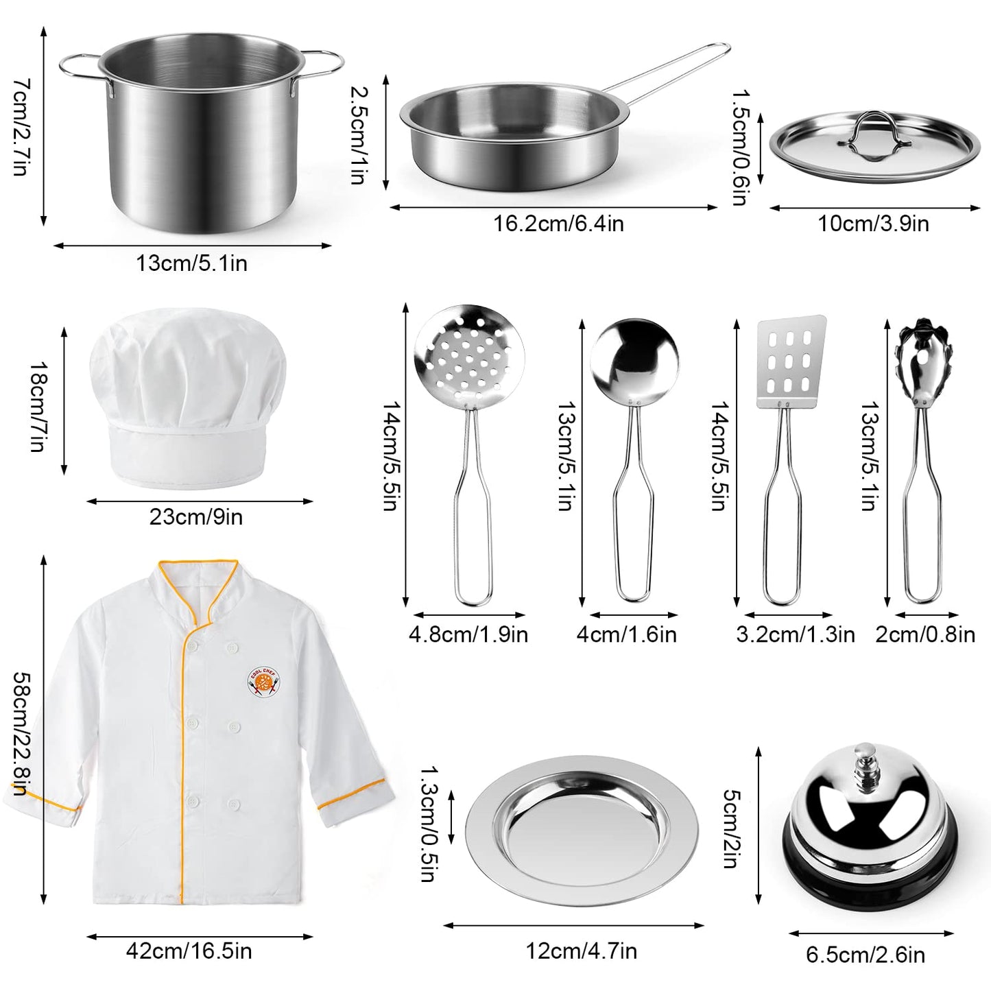 Juboury Pretend Play Kitchen Set – 33-Piece Stainless Steel Pots & Wooden Food