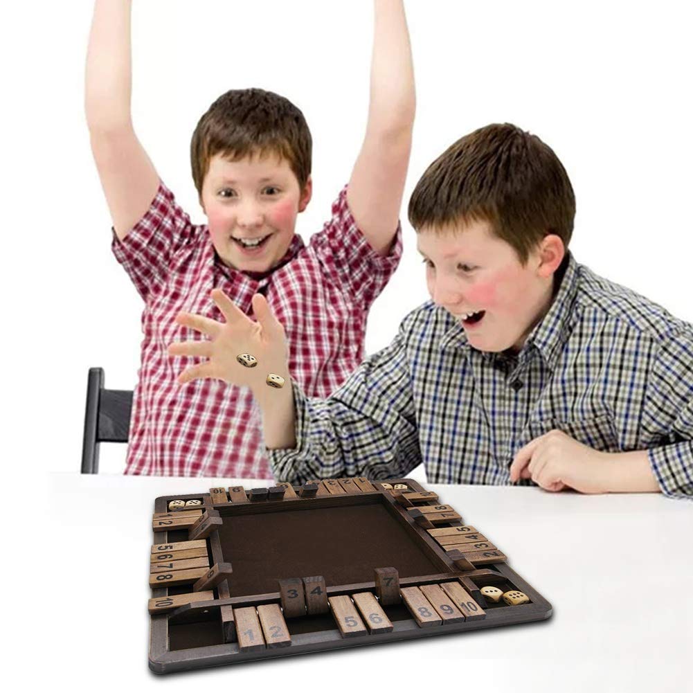 Juegoal Wooden 4-Player Shut the Box Dice Game — Classic Tabletop Pub Style (12 inch)