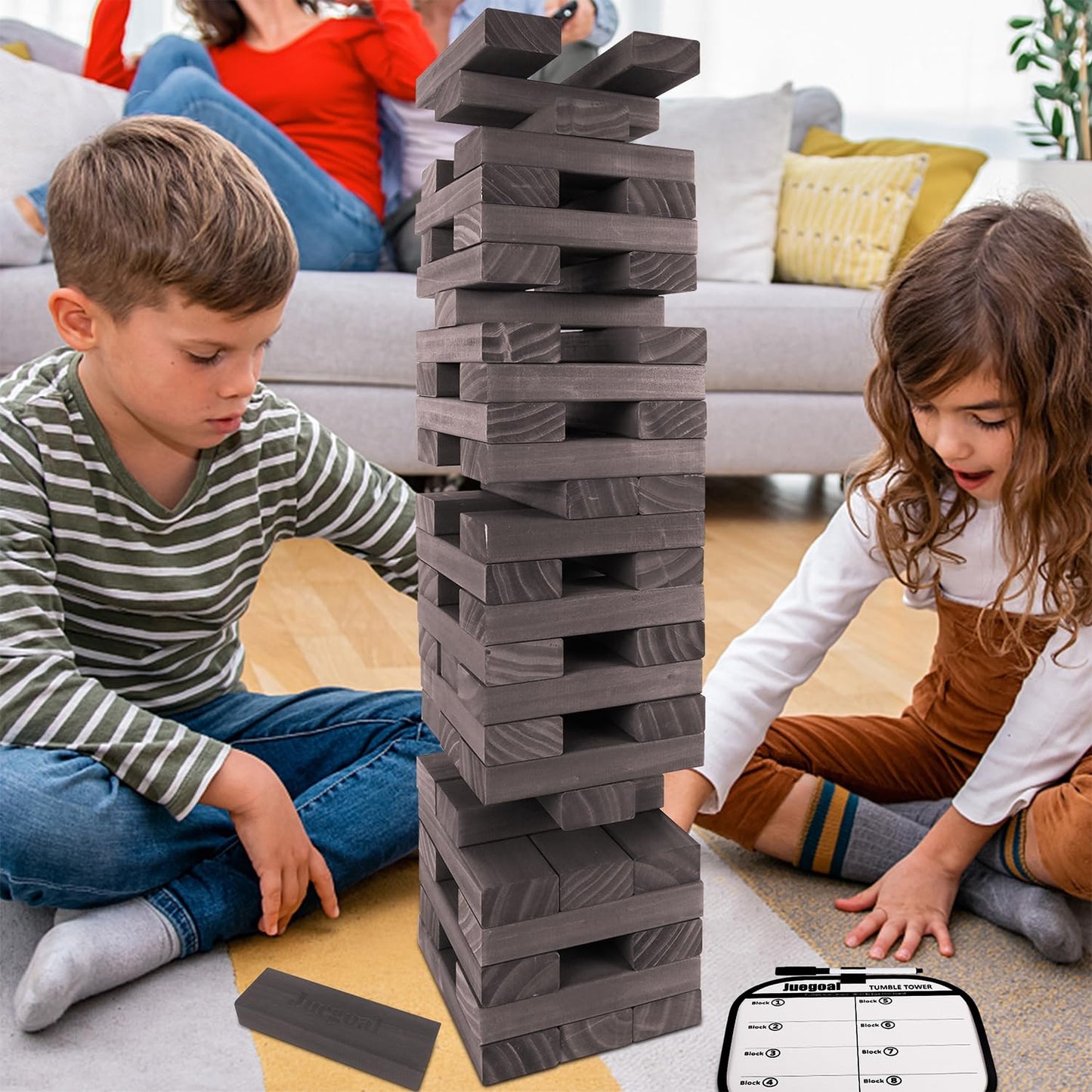 Juegoal 54-Piece Giant Tumble Tower Grey – Outdoor Wooden Block Game for All Ages
