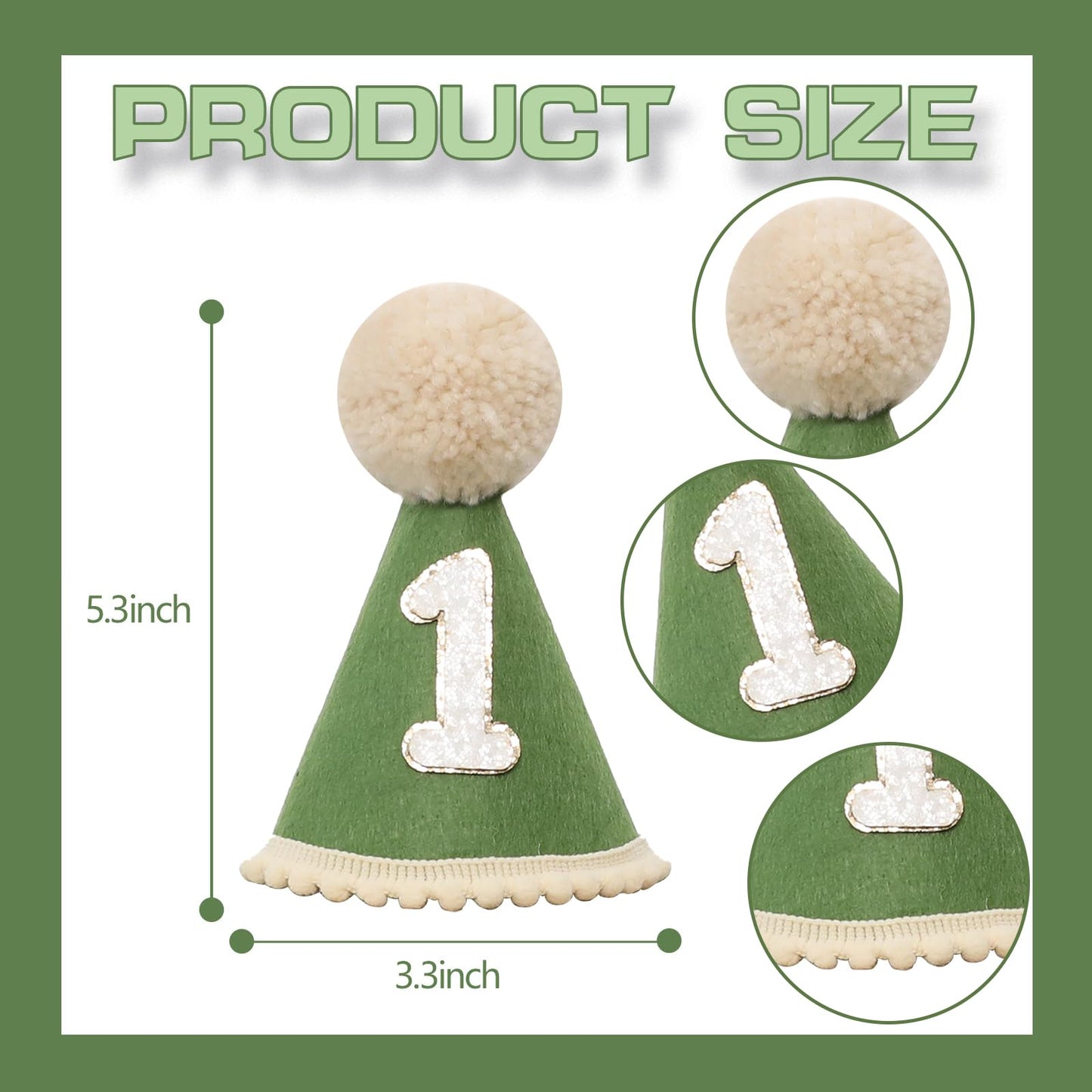JUIIZAY First Birthday Banner Set – Green High Chair Banner, Crown Cake Topper, 1st Birthday Decor