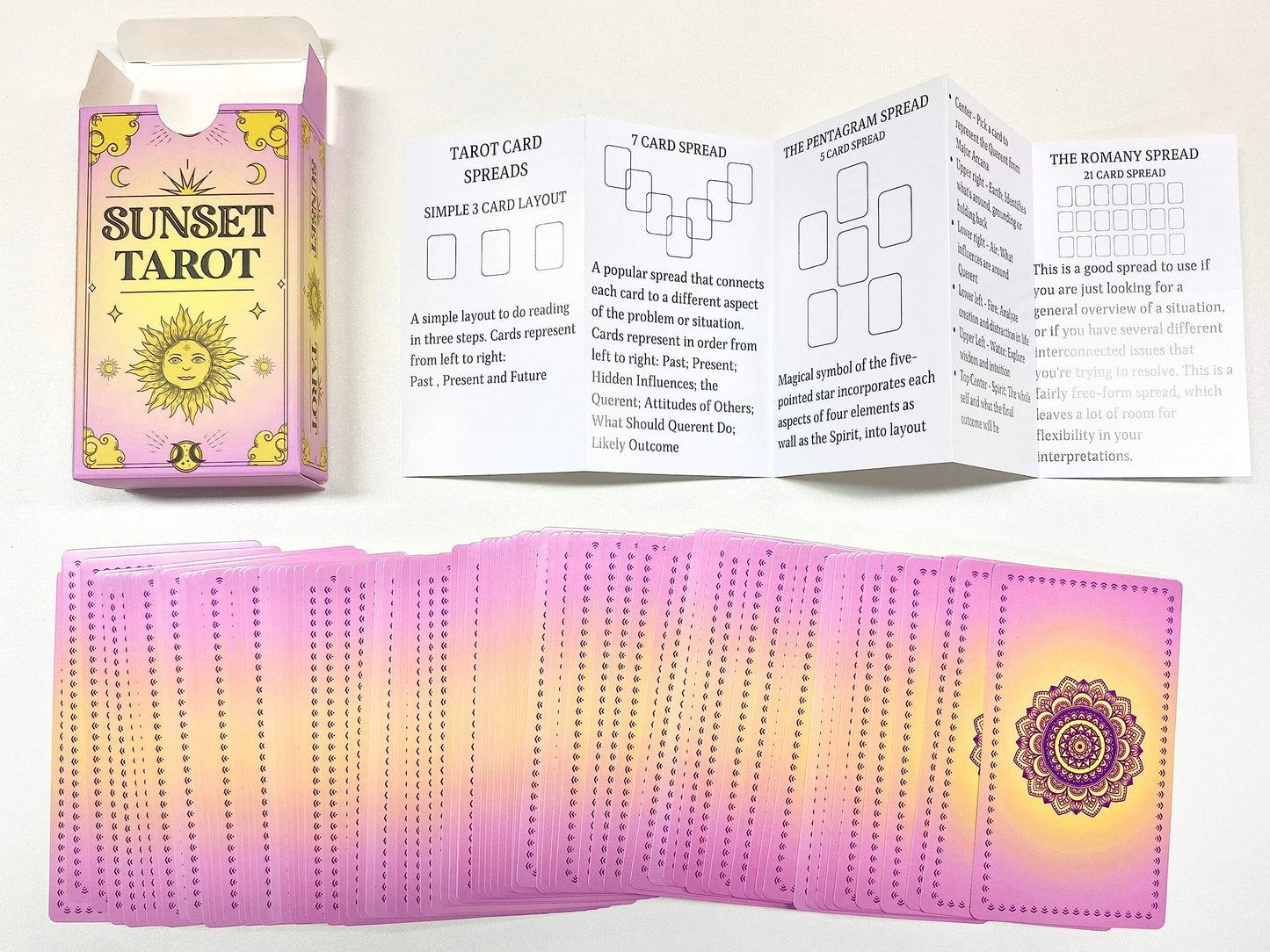 JUJU'S VIBES Sunset Tarot Deck for Beginners — Pink Rider-Waite Style with On-Card Meanings