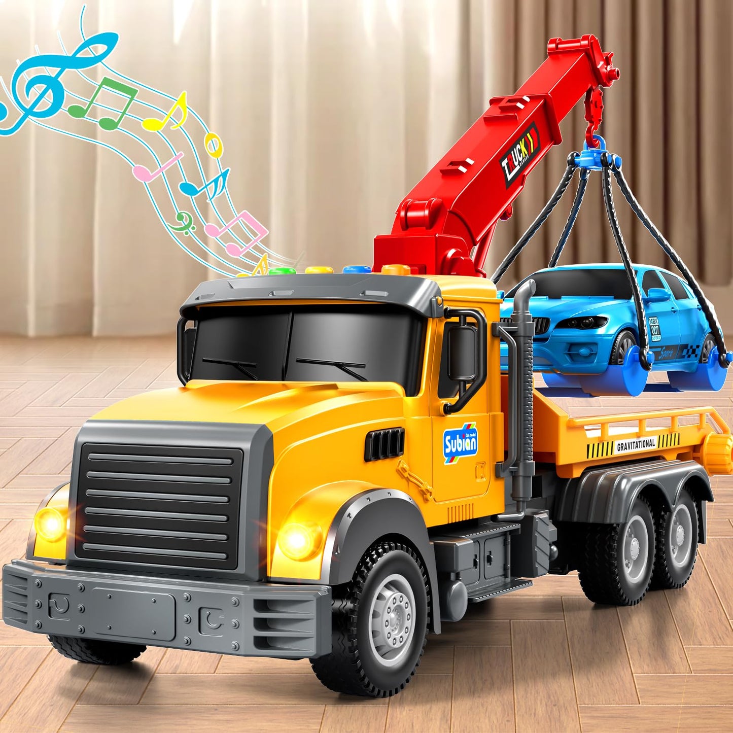 JUKUDAHU Kids Tow Truck Toy – Friction-Powered Crane with Lights & Sounds (Ages 3-5)