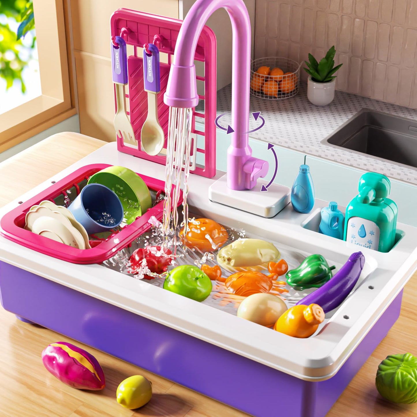 JUKUDAHU Play Sink with Running Water – Kids Kitchen Toy for Ages 3-8