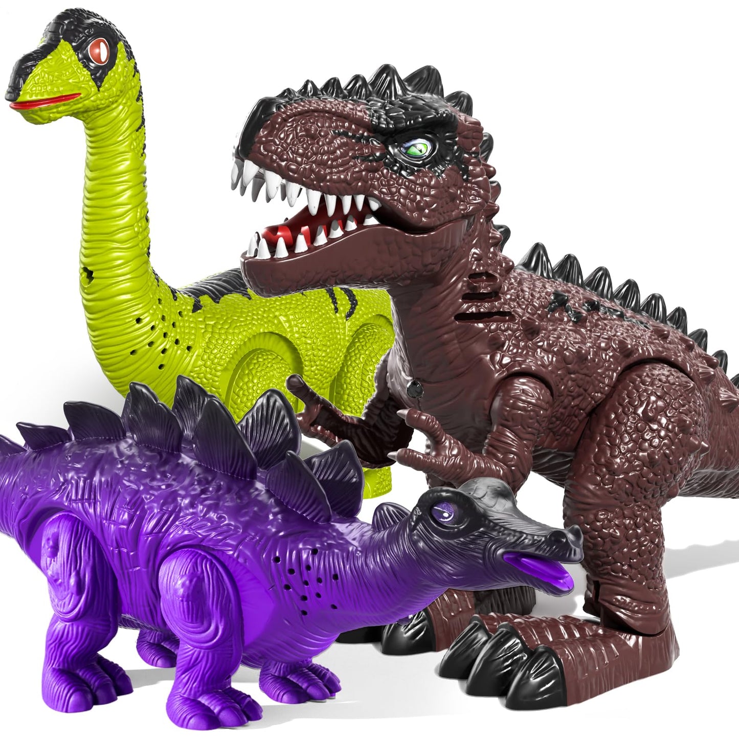 JUKUDAHU Dinosaur Toys for Kids 3-7 | Electronic Walking Figures – 3-Pack