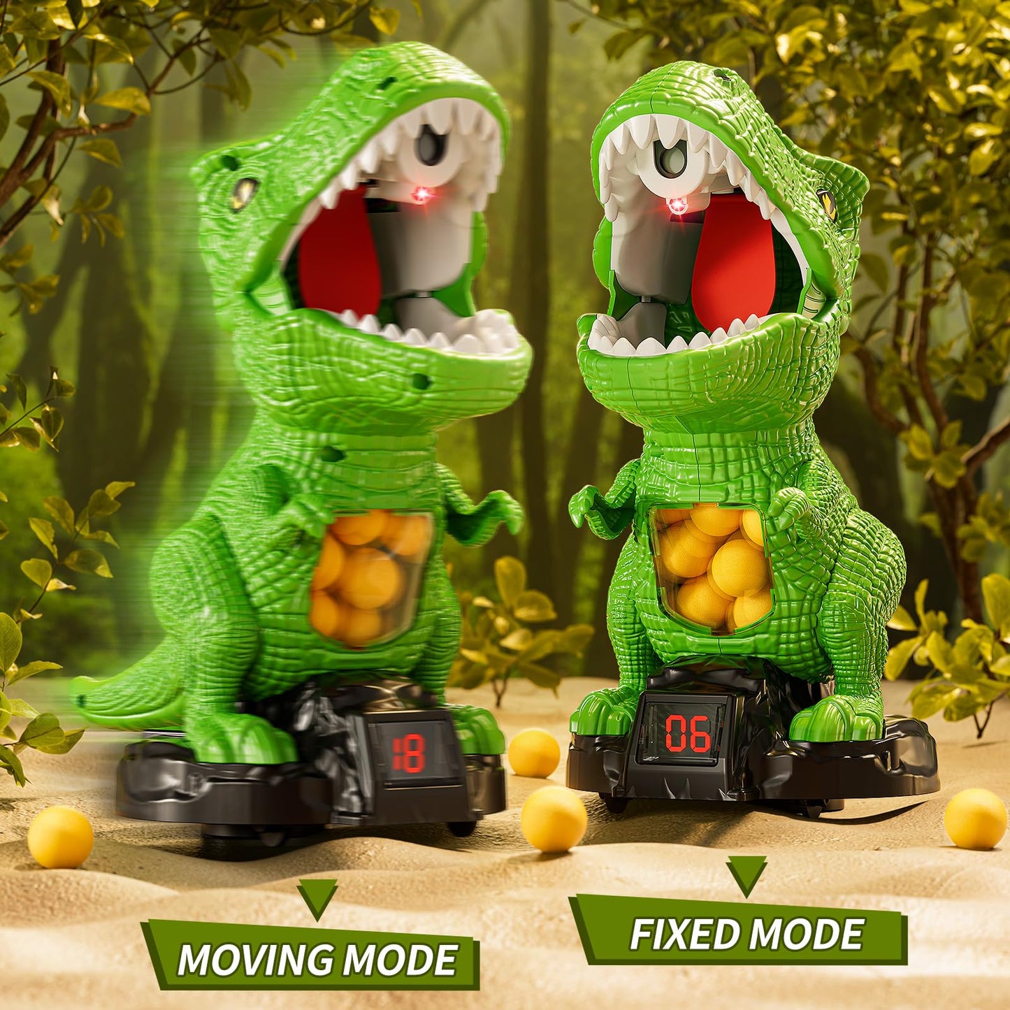 JUKUDAHU Dinosaur Shooting Toy for Kids 3-8 | Moveable Game with 2 Air Pumps & 36 Balls
