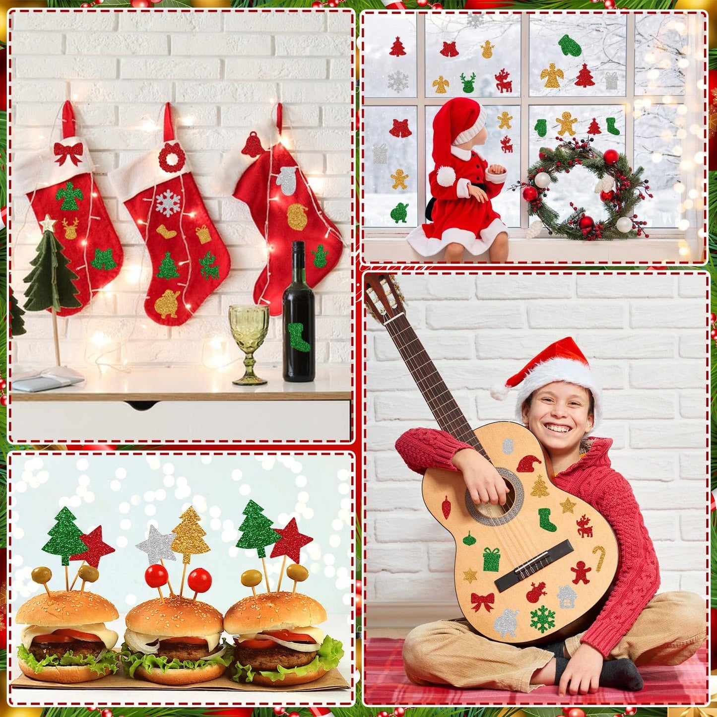 JULBEAR 300 Pcs Xmas Foam Stickers – Santa, Snowman, Snowflake, Gift & Tree Decor