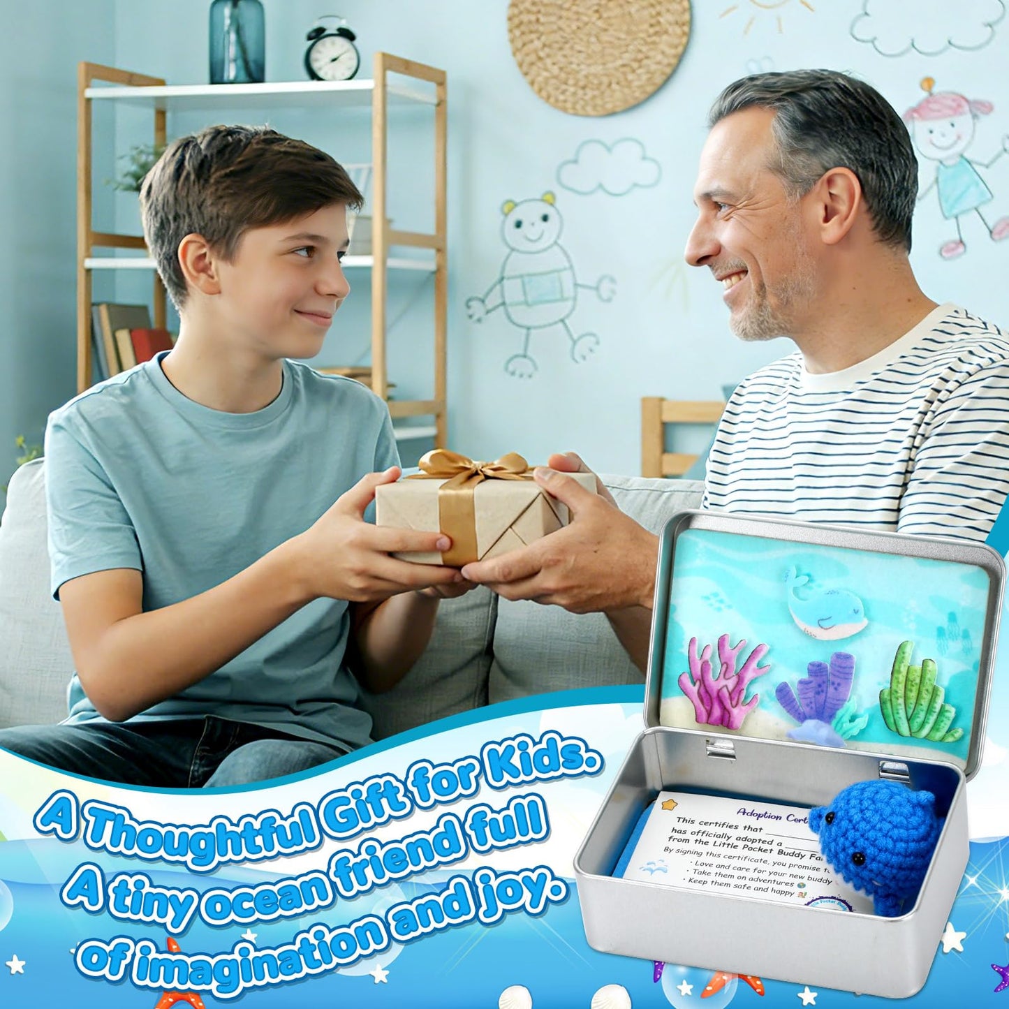 JULEASEL Little Pocket Whale — Mini Ocean in a Tin Box, Travel Buddy & Cute Keepsake
