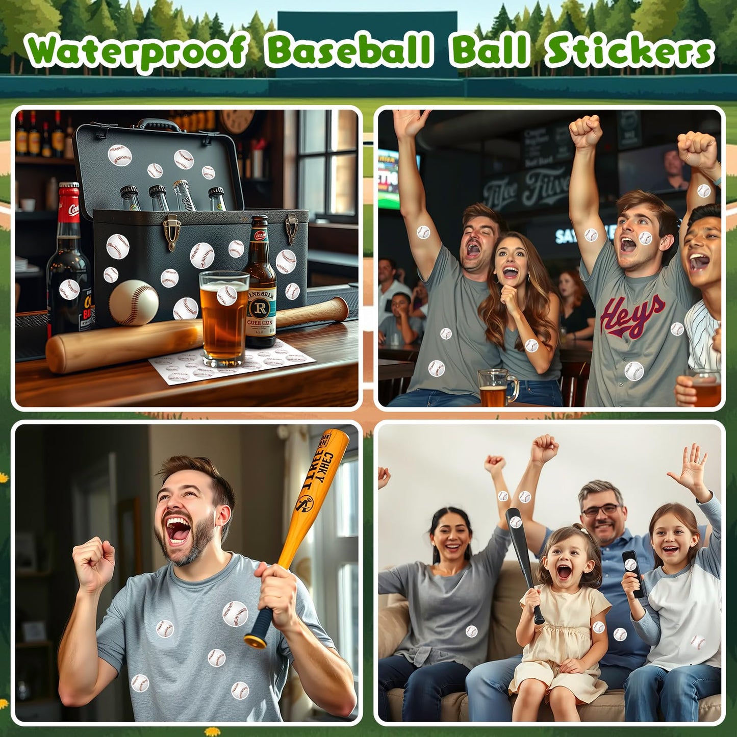 JULMELON 512Pcs Baseball Stickers for Kids – Water-Repellent, Self-Adhesive Helmet Stickers for Bottles, Notebooks & Scrapbooks