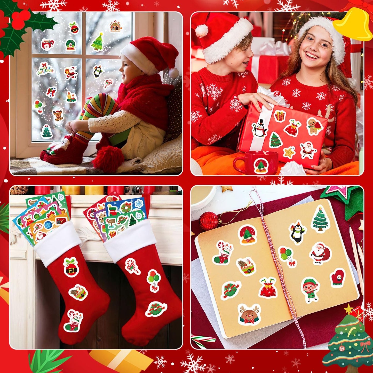 JULMELON 240 PCS Cute Christmas Stickers – 120 Designs Bulk Pack for Kids, Classroom & DIY Crafts